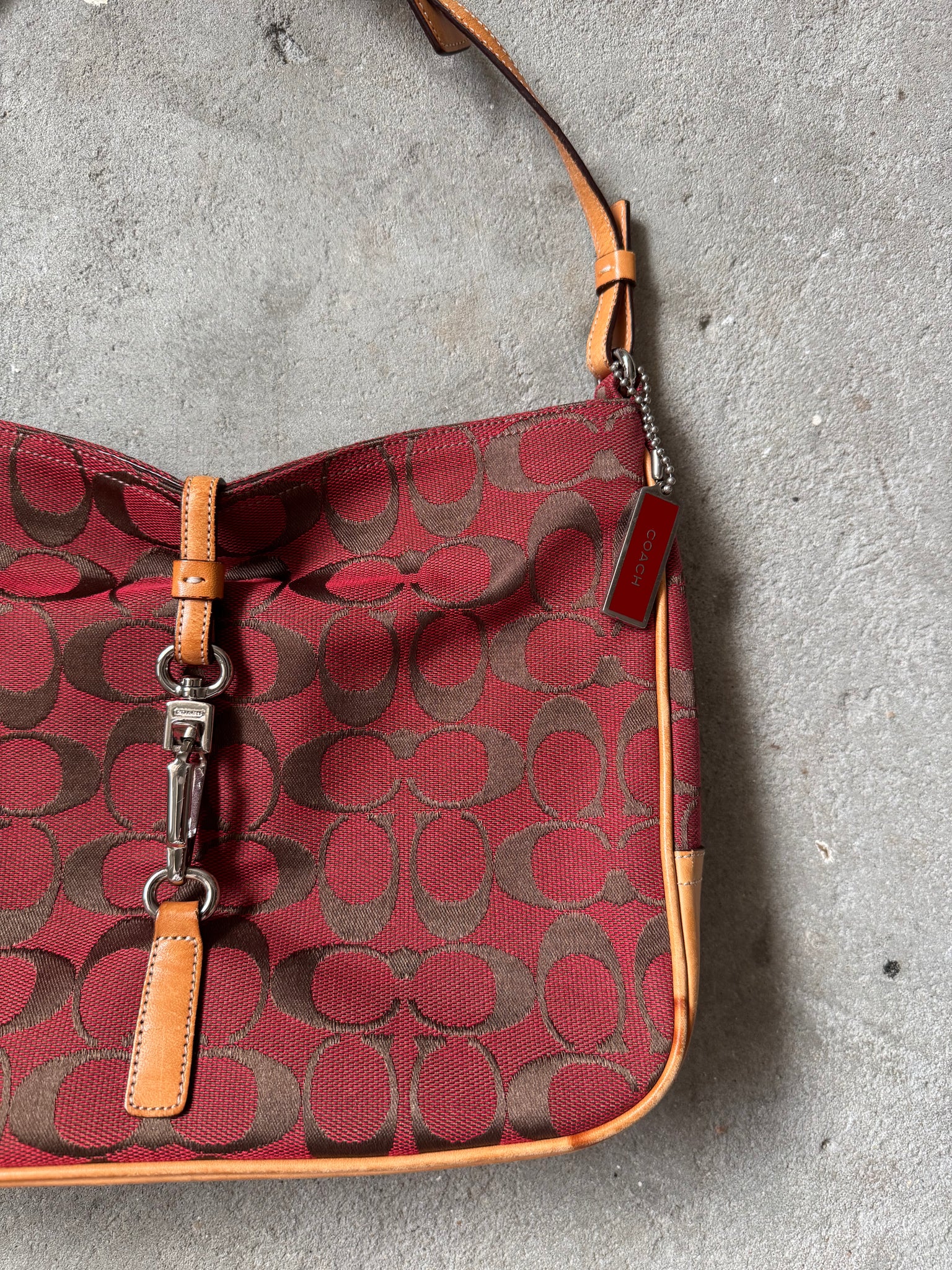 Coach Hobo Signature Clip Canvas Handbag 'Red/Beige'