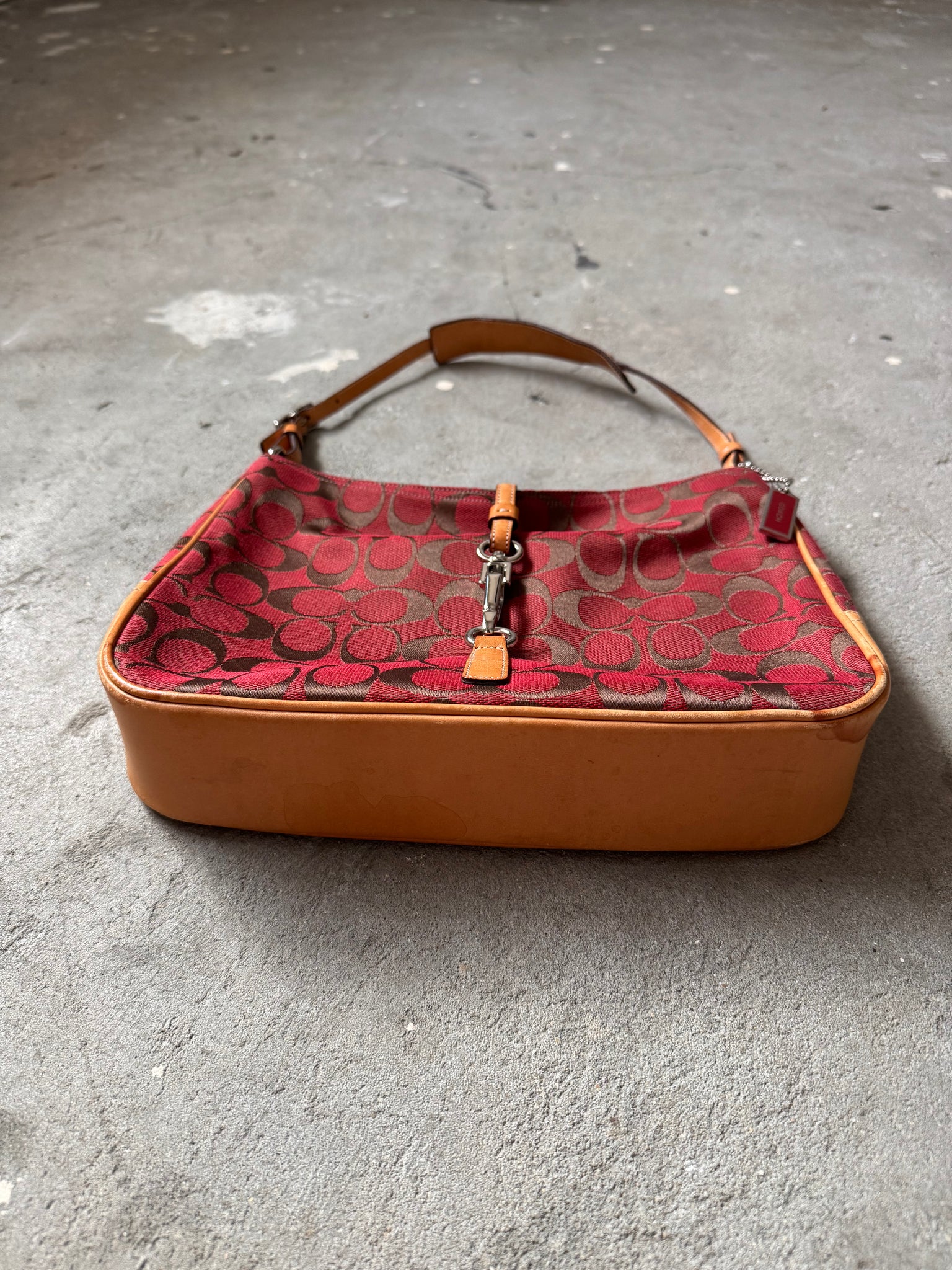 Coach Hobo Signature Clip Canvas Handbag 'Red/Beige'