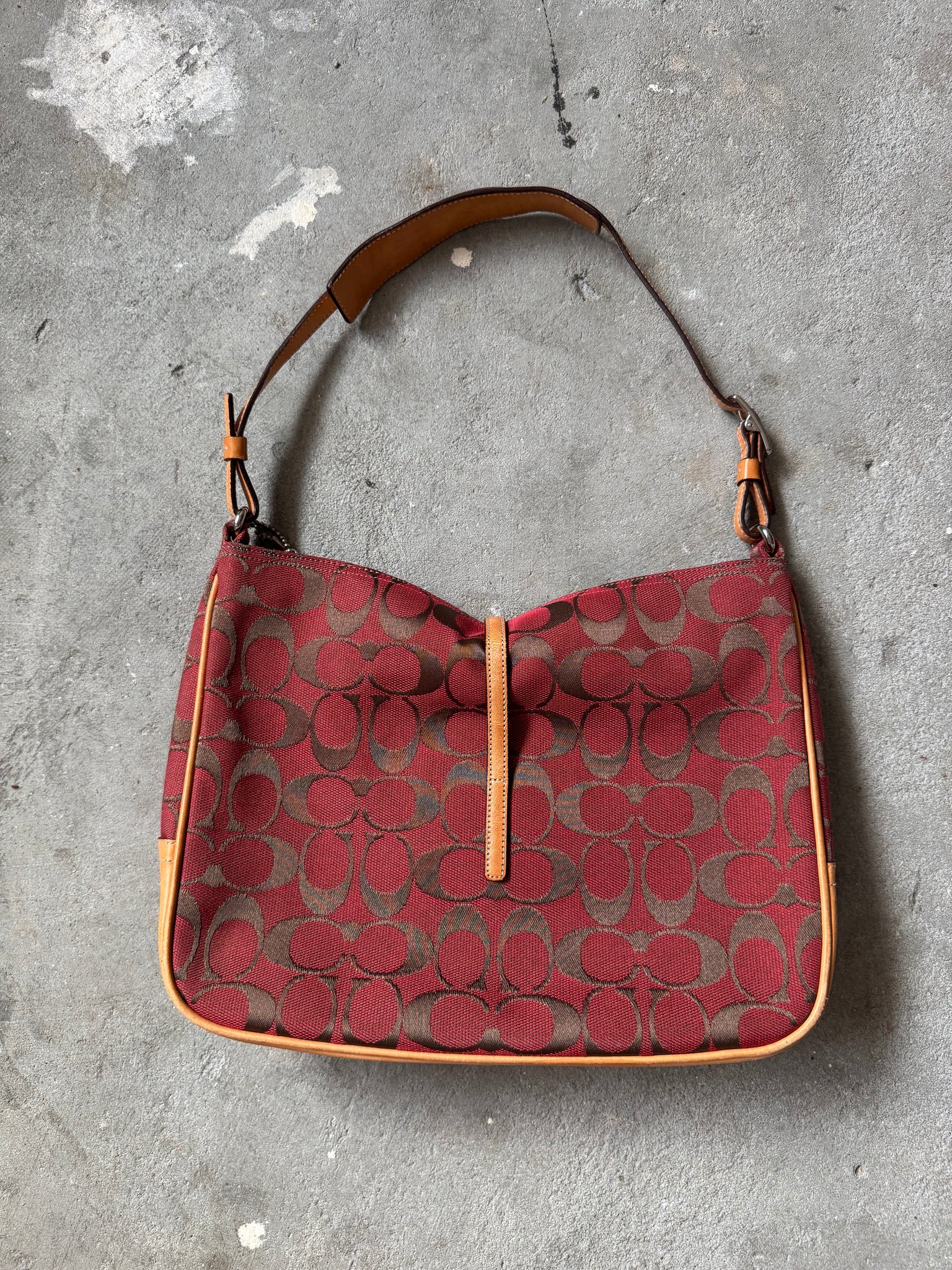 Coach Hobo Signature Clip Canvas Handbag 'Red/Beige'