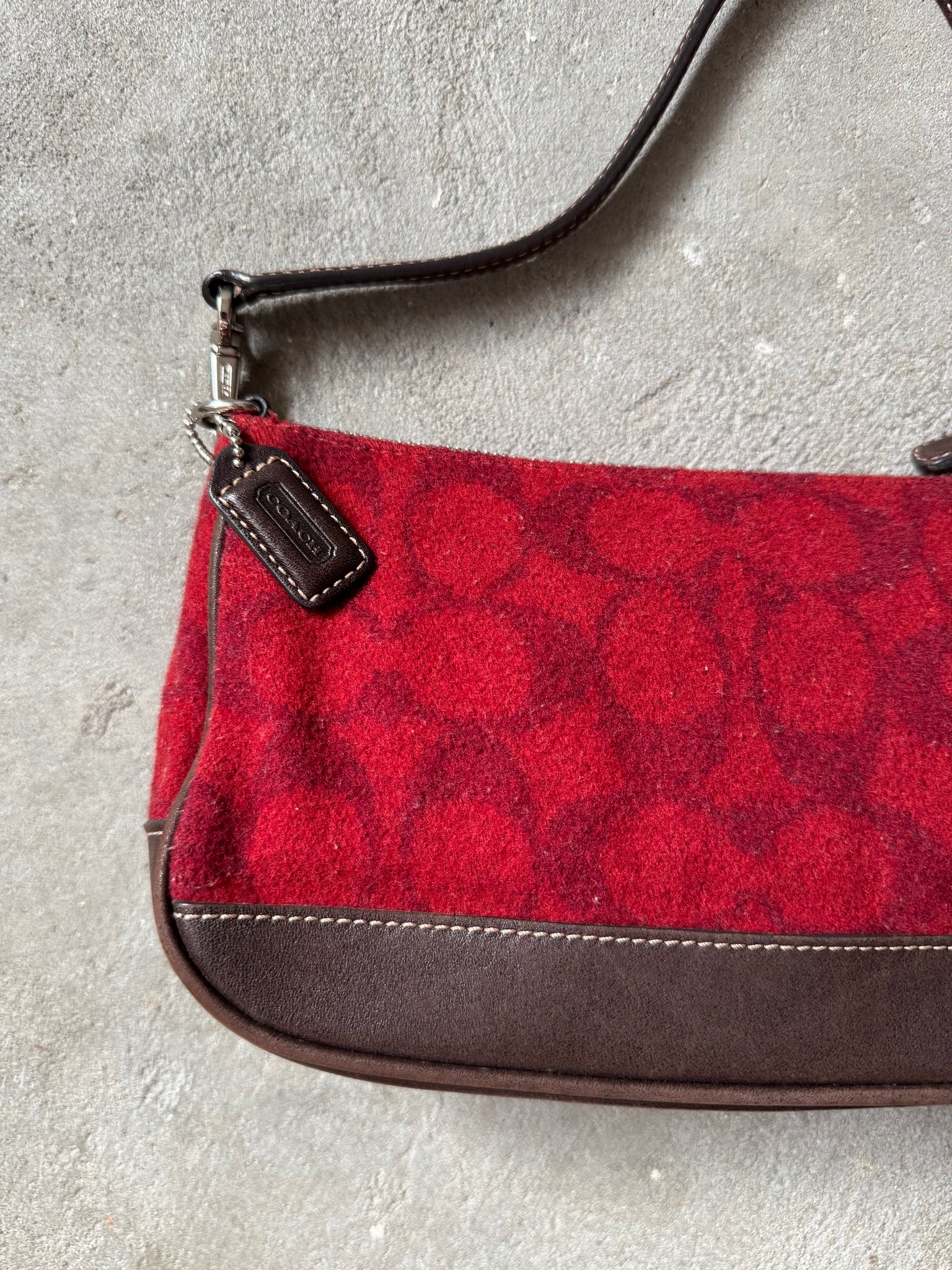 Coach Y2K Demi Wool Shoulder Bag Red