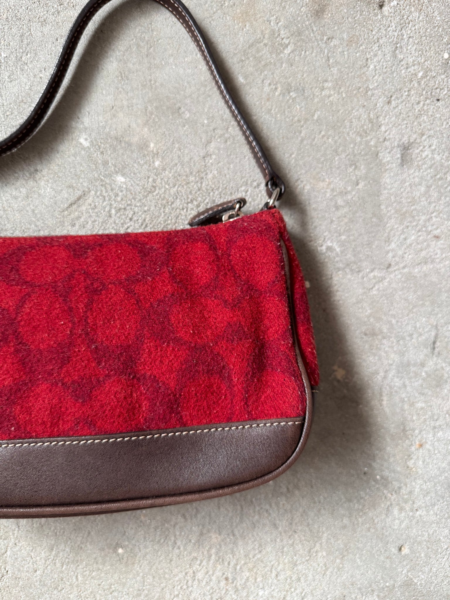 Coach Y2K Demi Wool Shoulder Bag Red