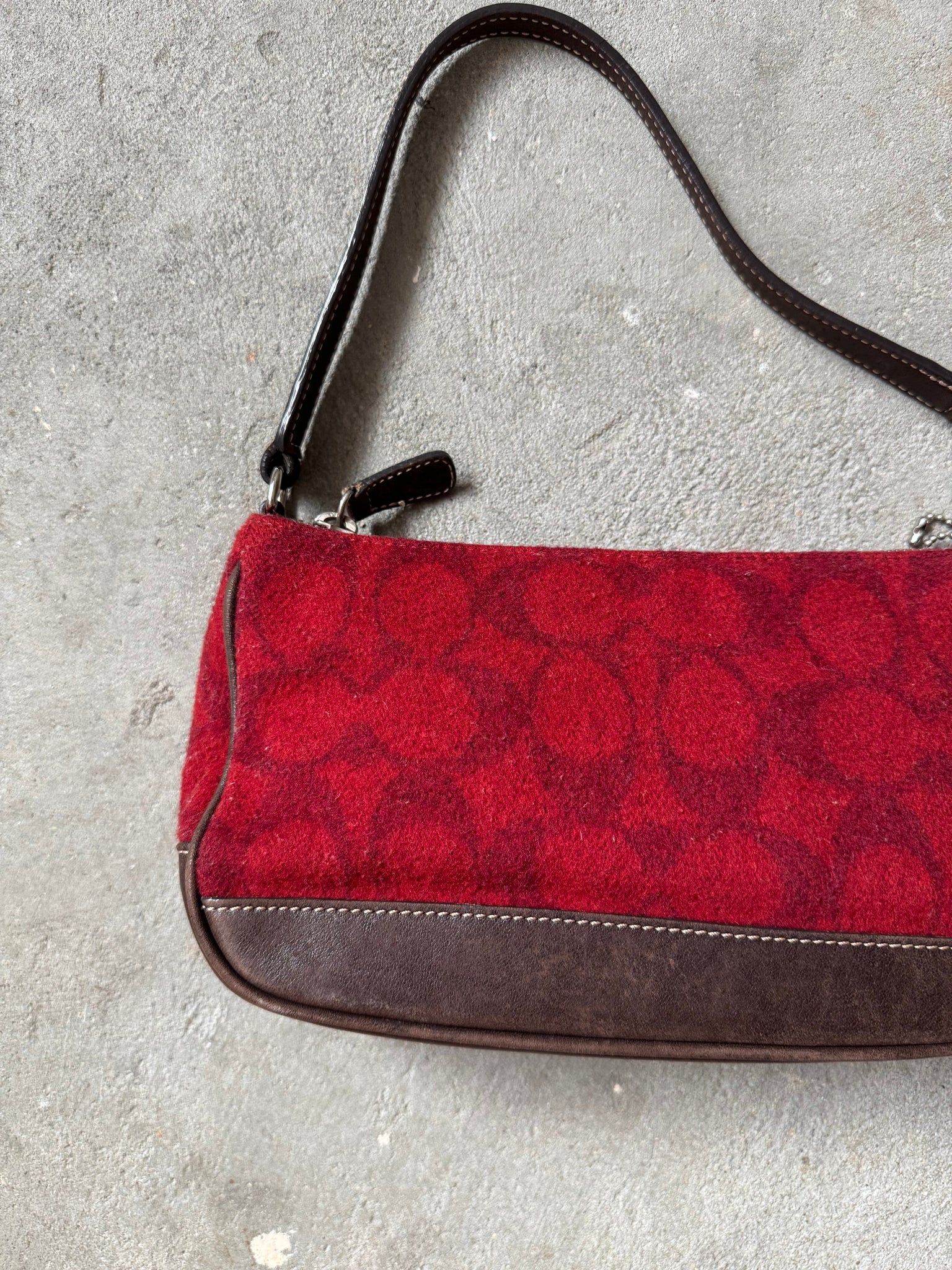 Coach Y2K Demi Wool Shoulder Bag Red