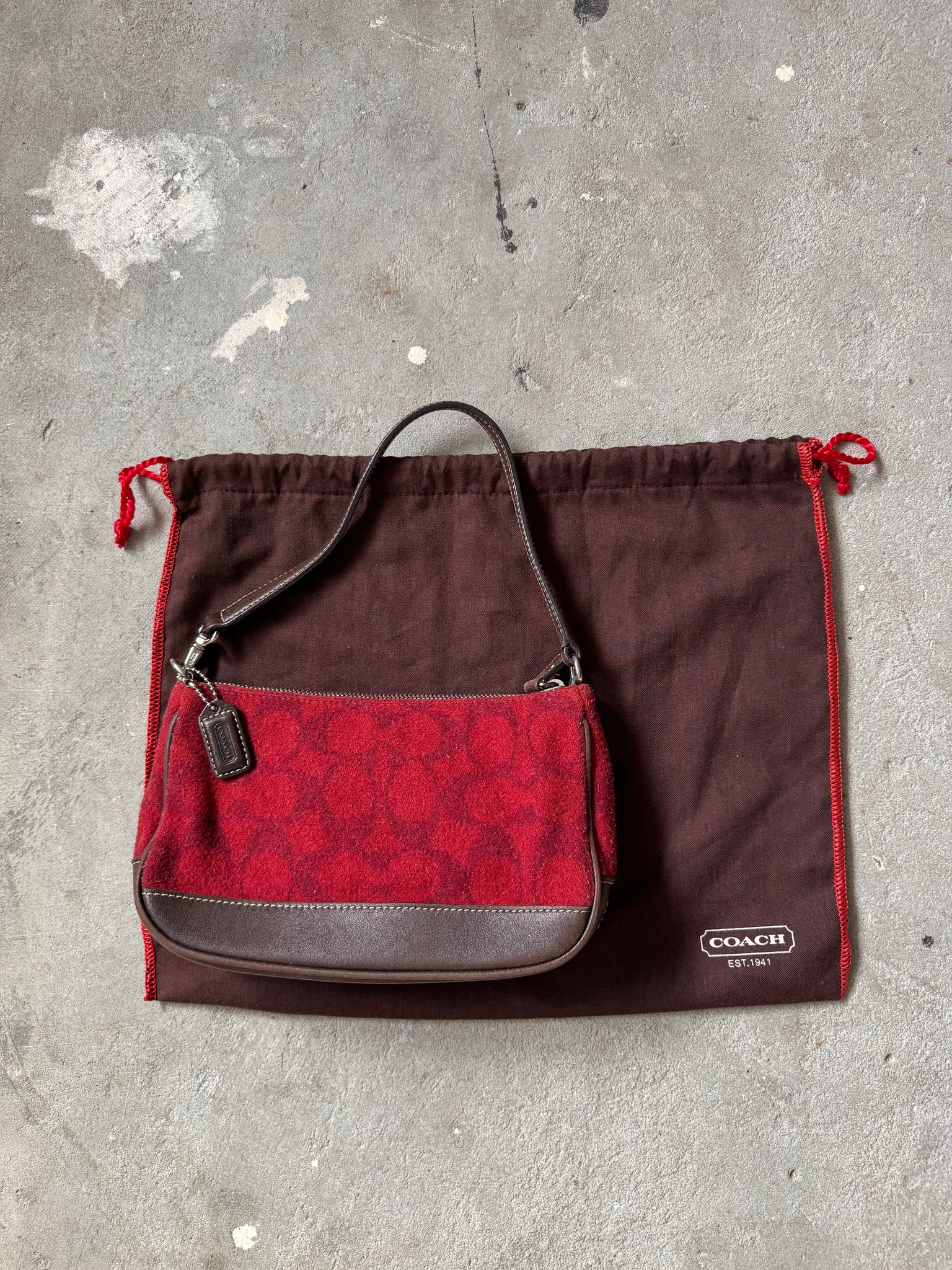 Coach Y2K Demi Wool Shoulder Bag Red