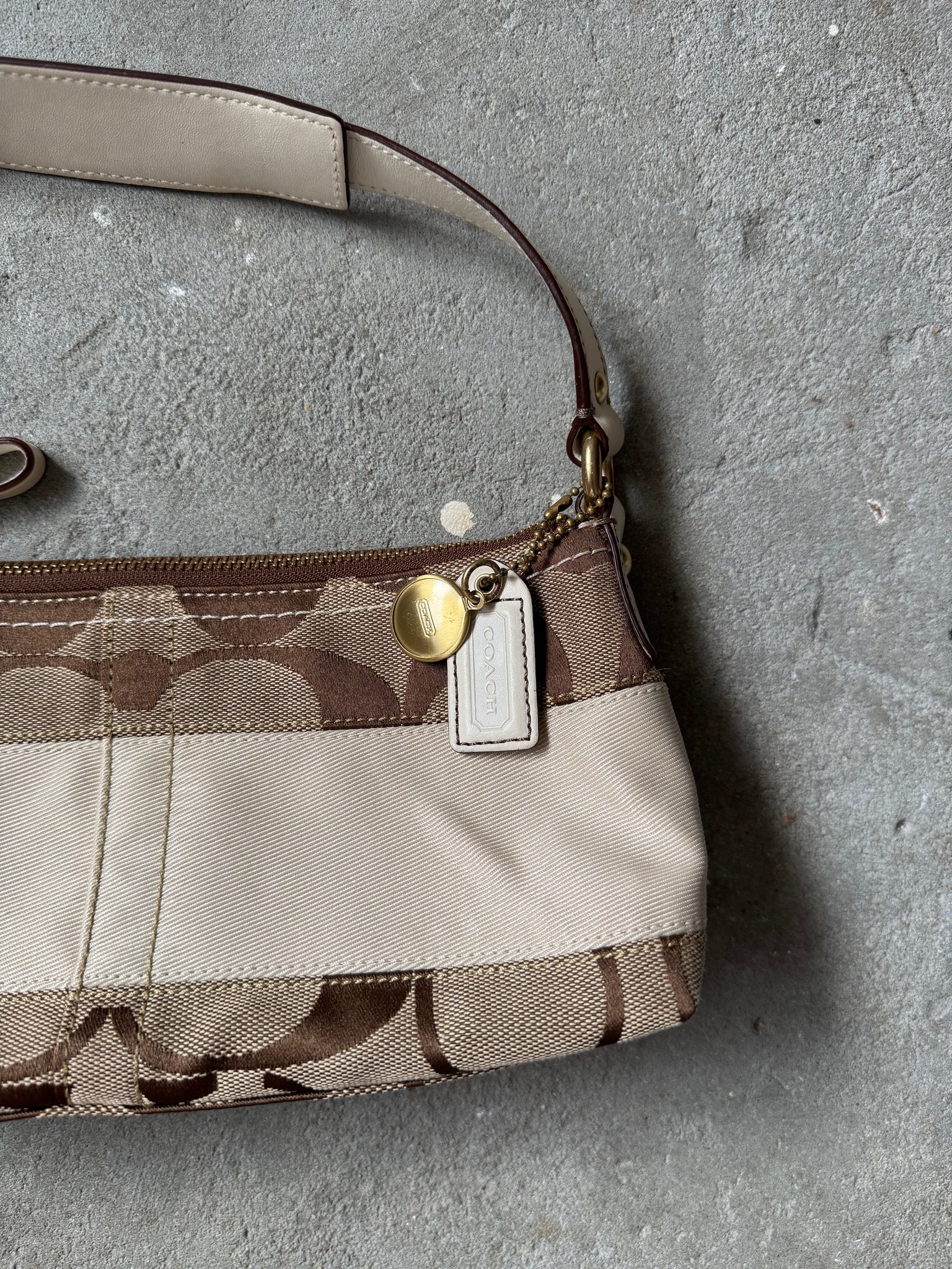 Coach Signature Baguette Stripe White Shoulder Bag