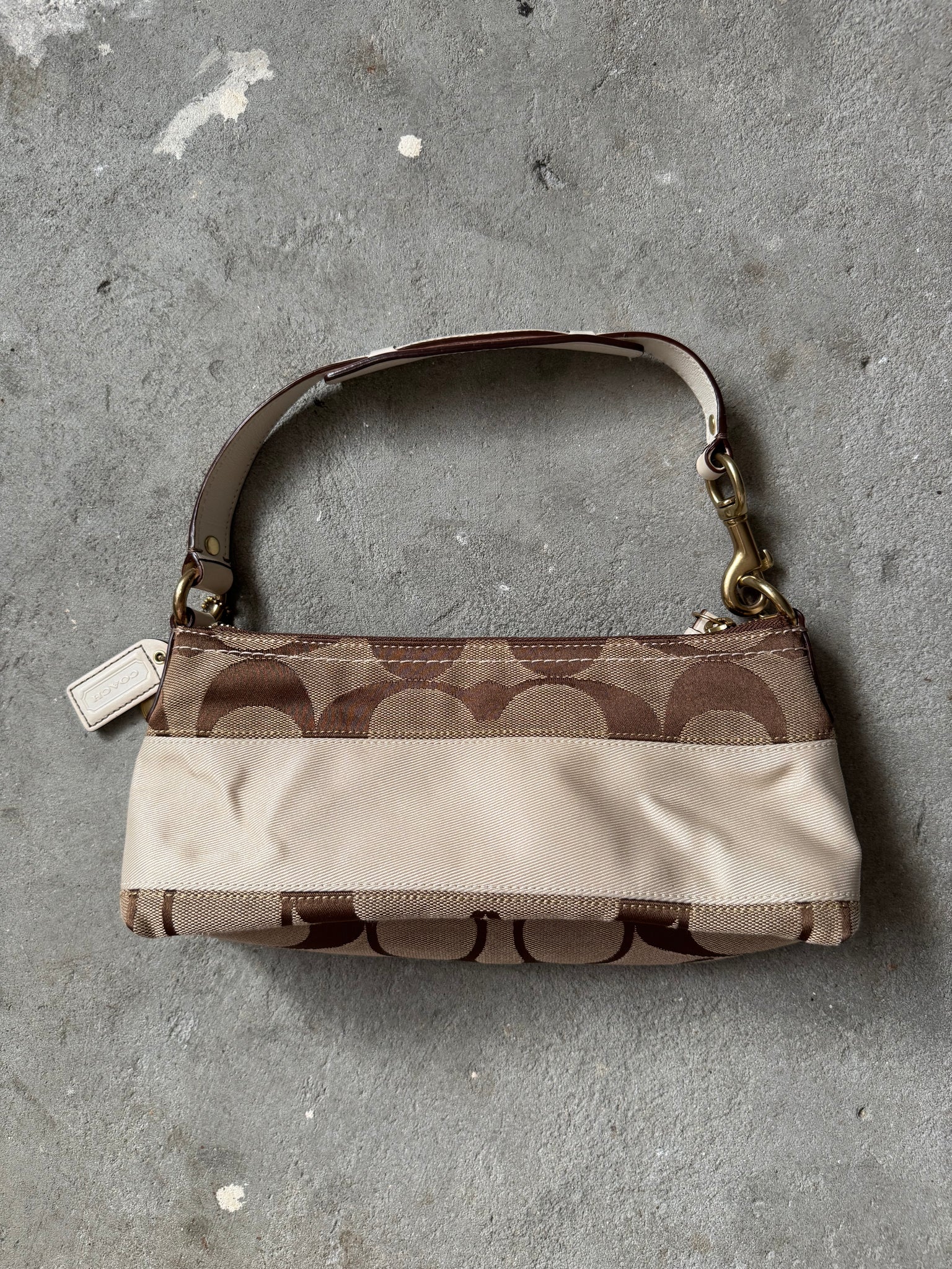 Coach Signature Baguette Stripe White Shoulder Bag