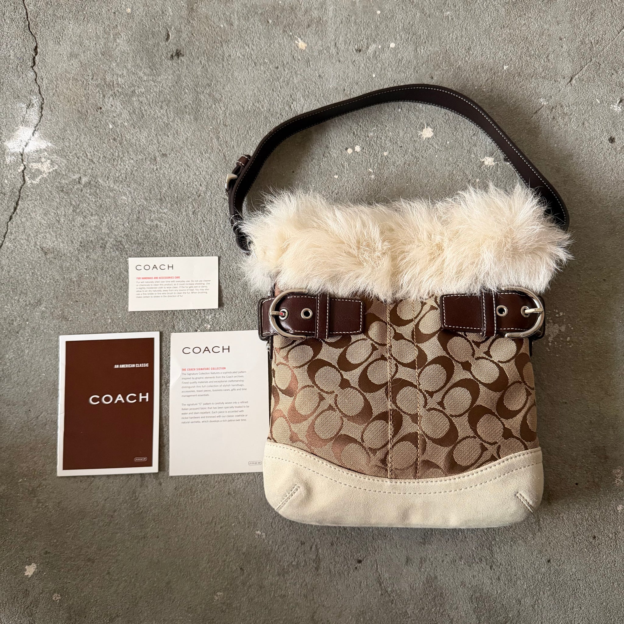 Coach Signature Soho Fur Trim Shoulder Bag Beige/White – Curated 