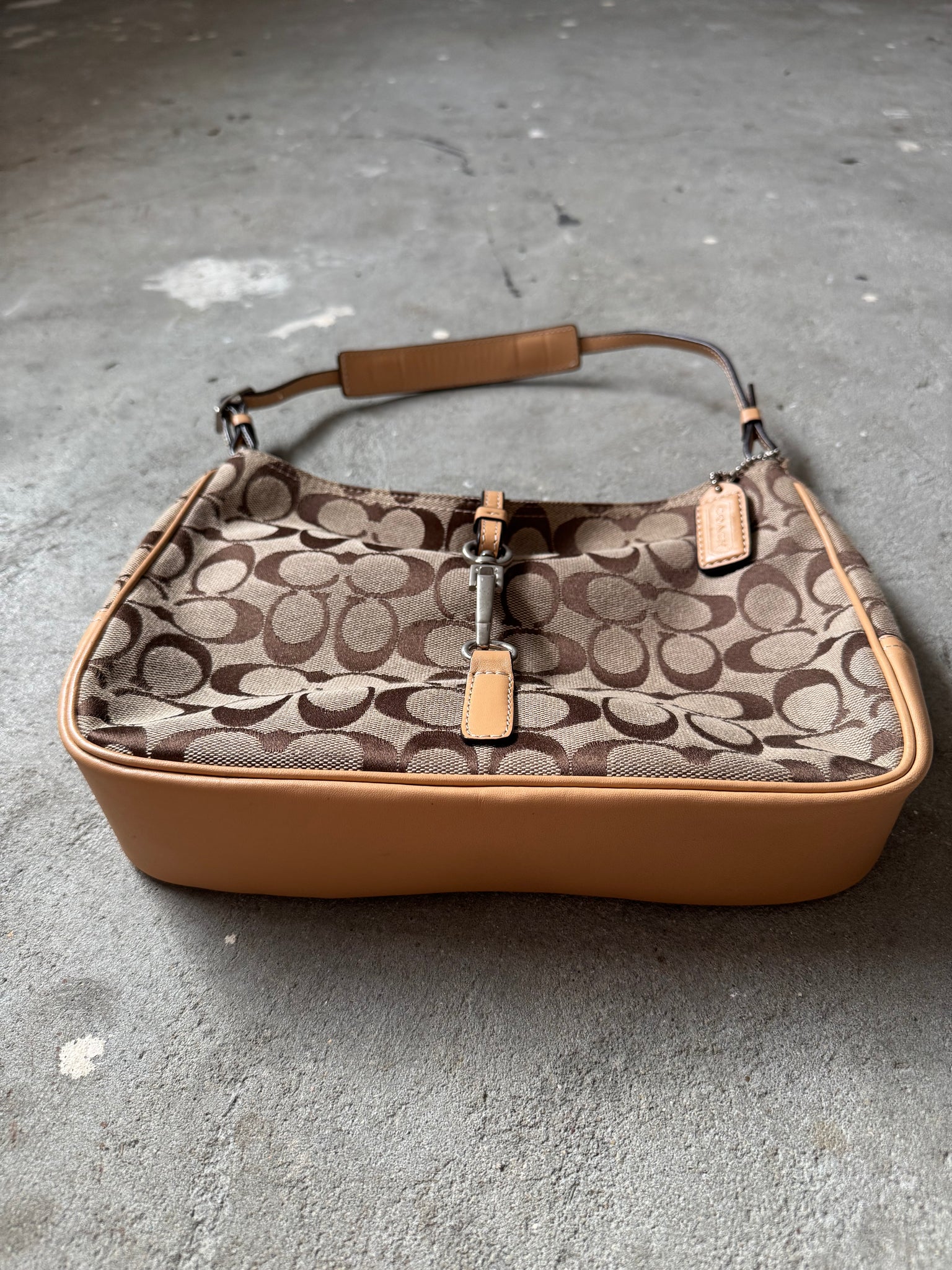Coach Hobo Signature Clip Canvas Handbag Beige