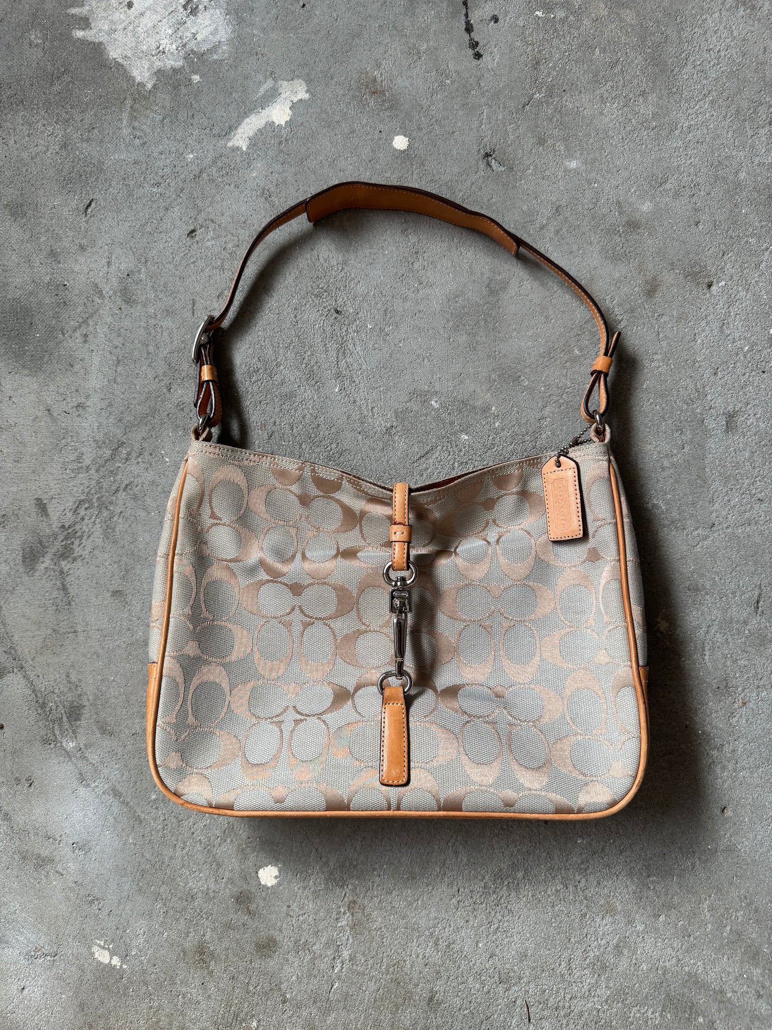 Coach Hobo Signature Clip Canvas Shoulder Bag Grey