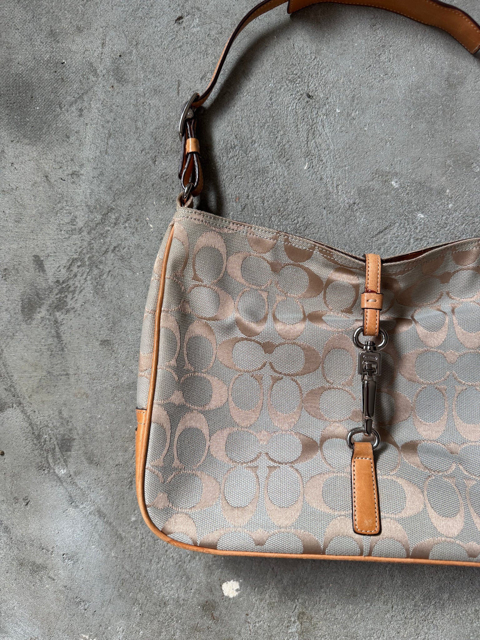 Coach Hobo Signature Clip Canvas Shoulder Bag Grey
