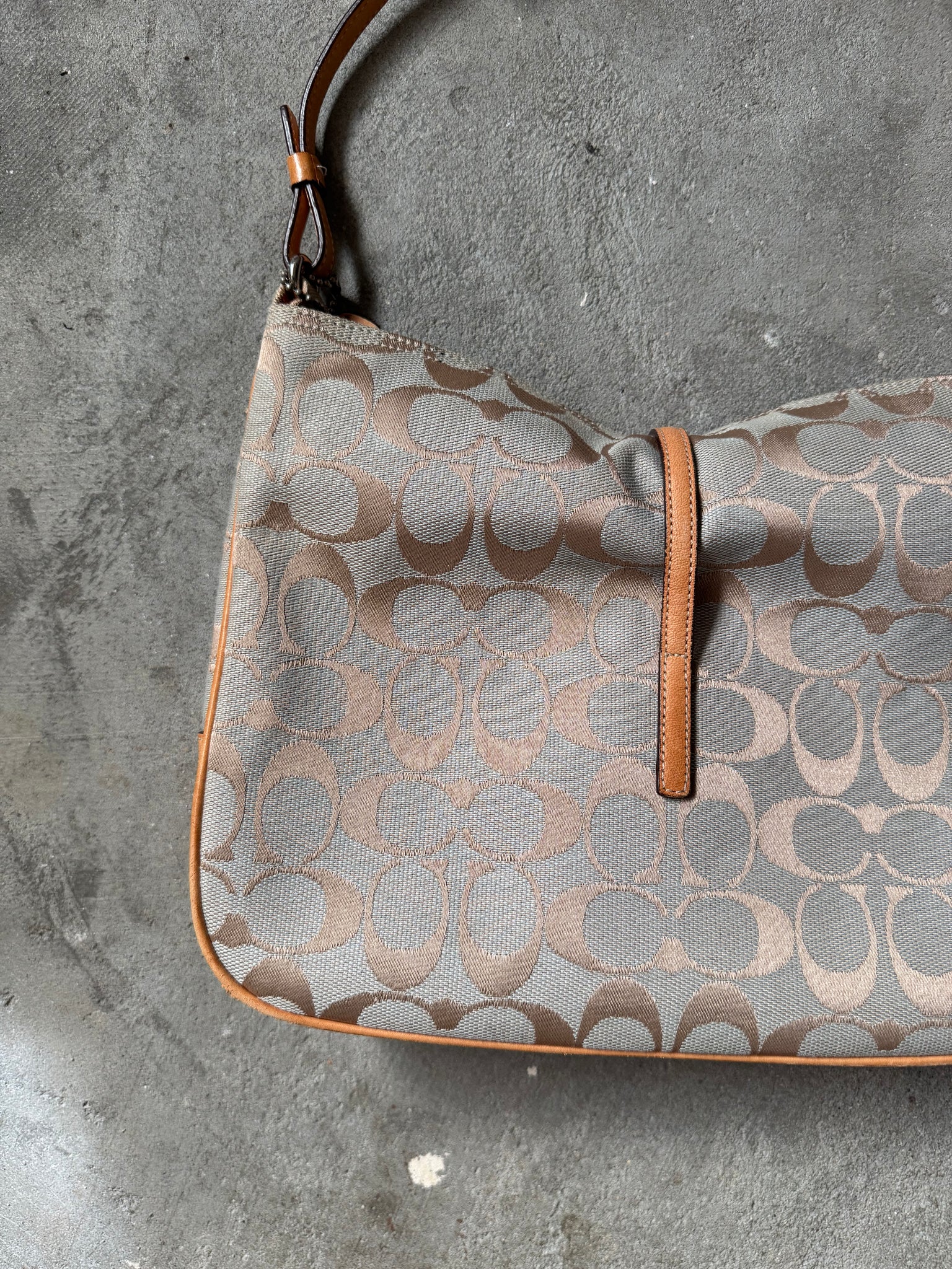 Coach Hobo Signature Clip Canvas Shoulder Bag Grey