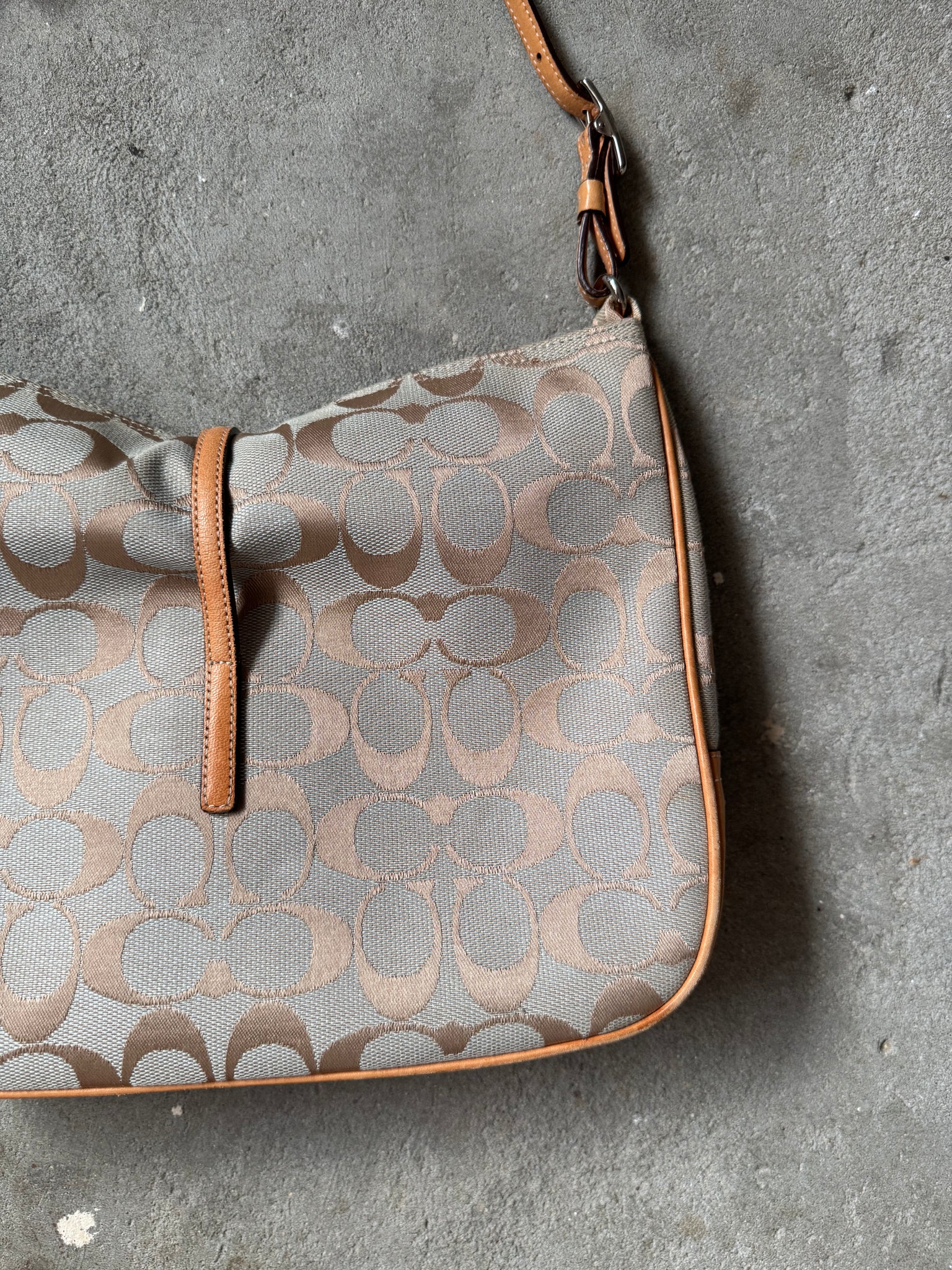 Coach Hobo Signature Clip Canvas Shoulder Bag Grey