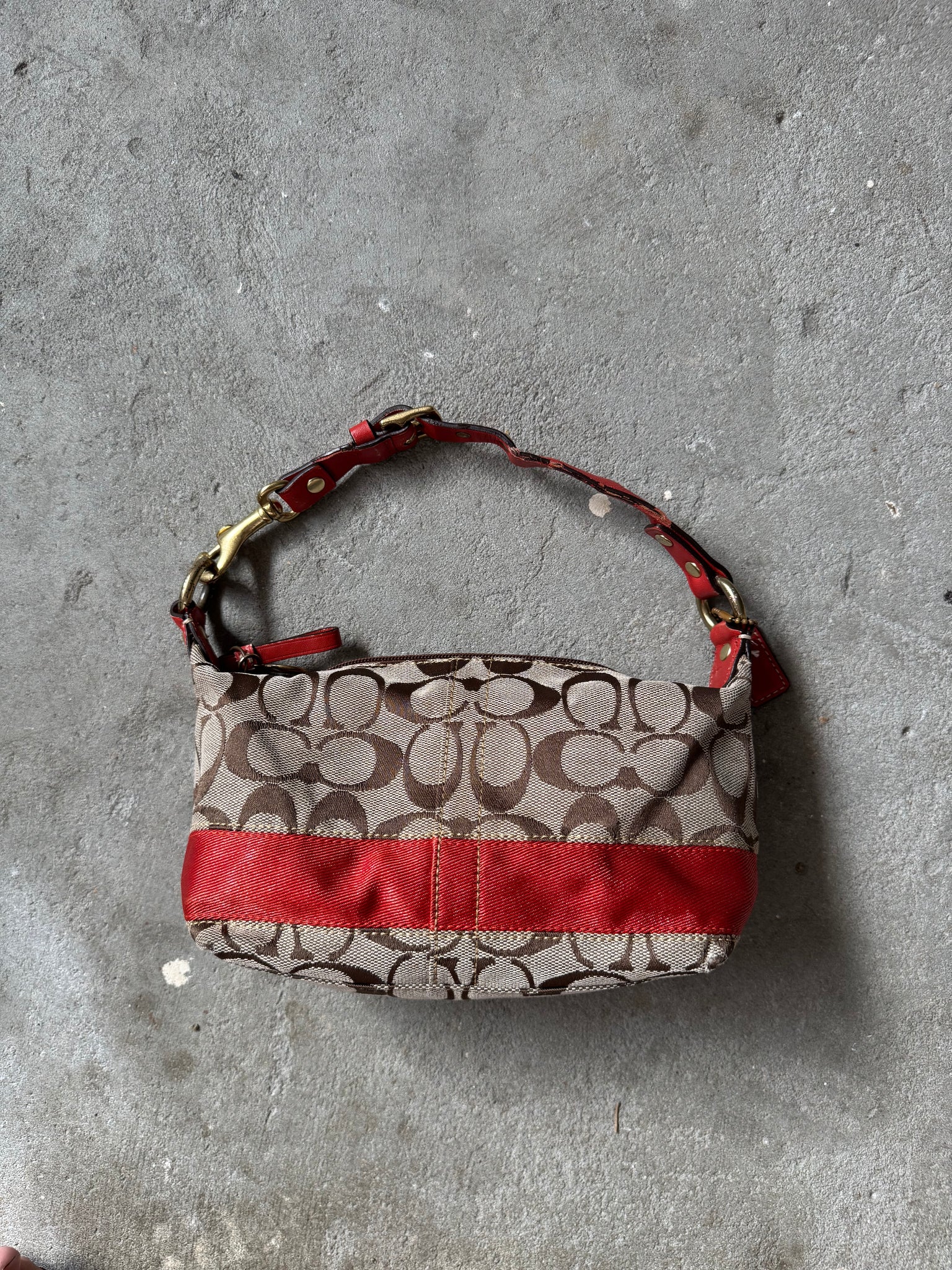 Coach Signature Mini Hobo Red Stripe Shoulder Bag