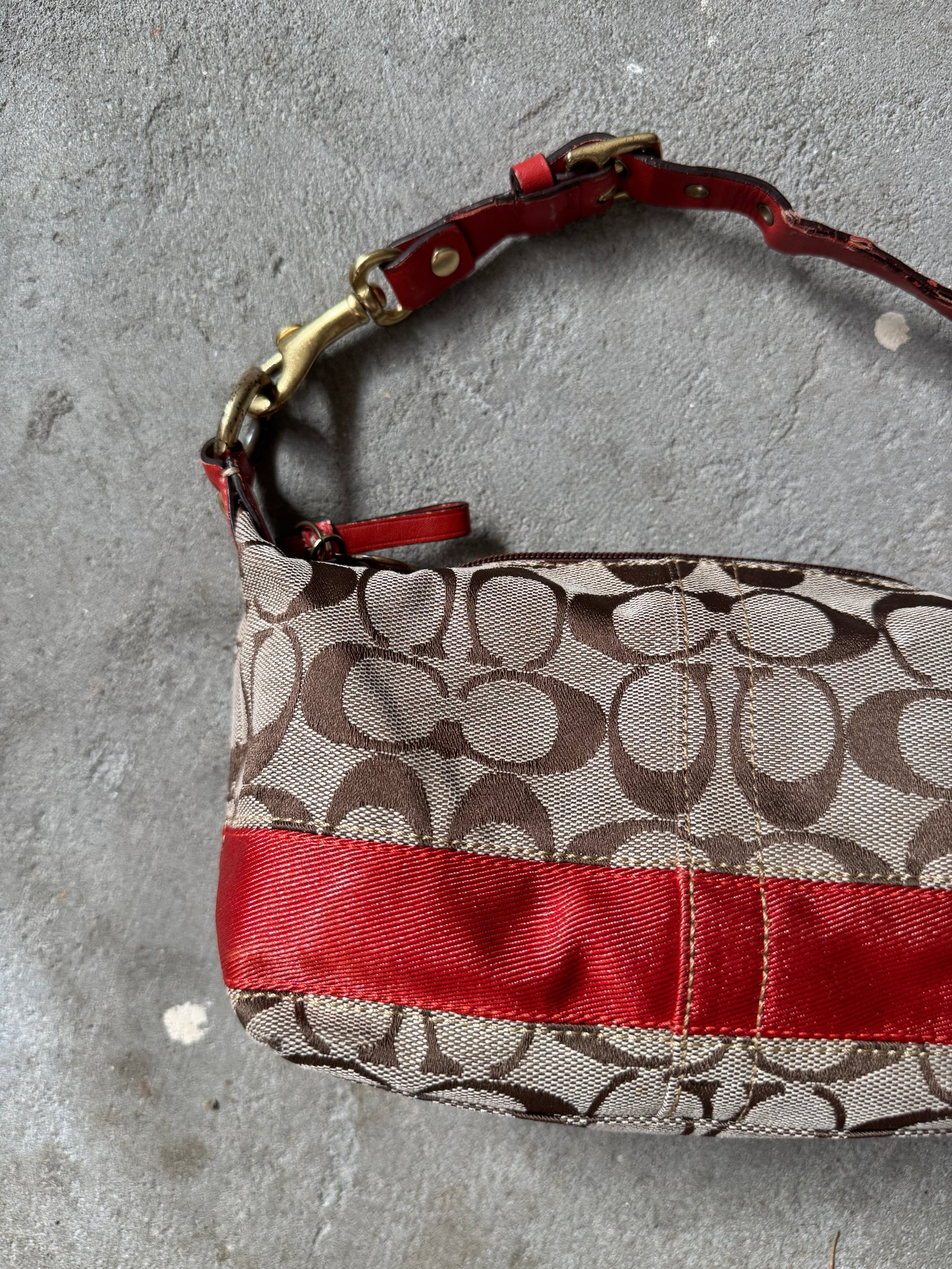 Coach Signature Mini Hobo Red Stripe Shoulder Bag