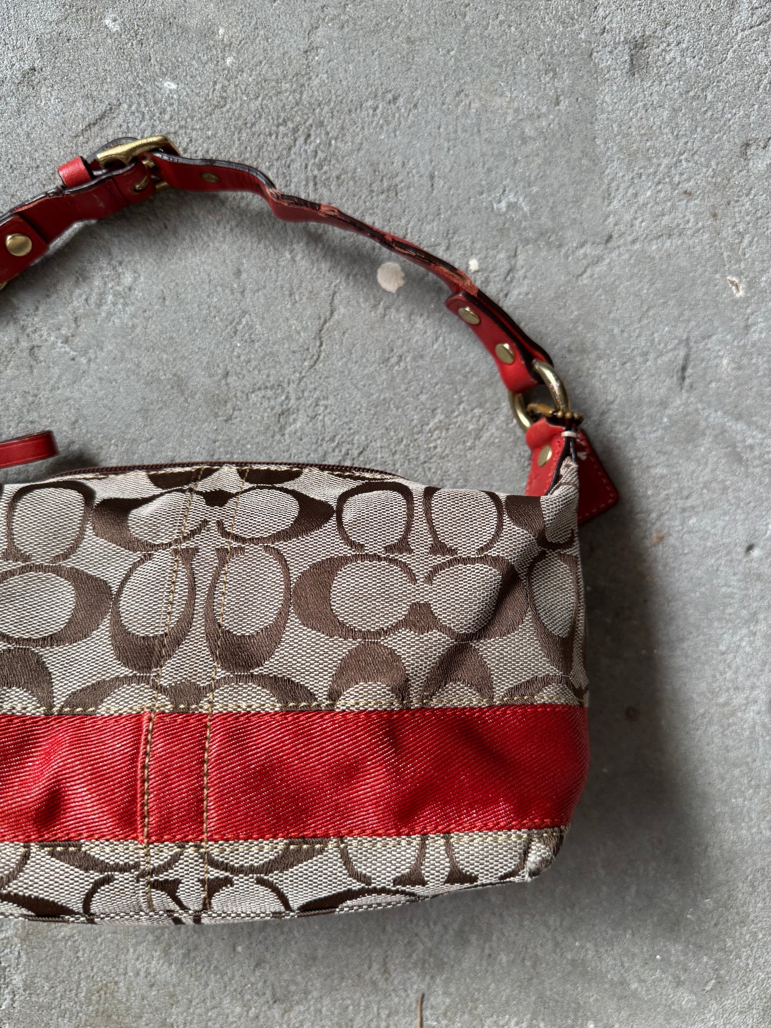 Coach Signature Mini Hobo Red Stripe Shoulder Bag