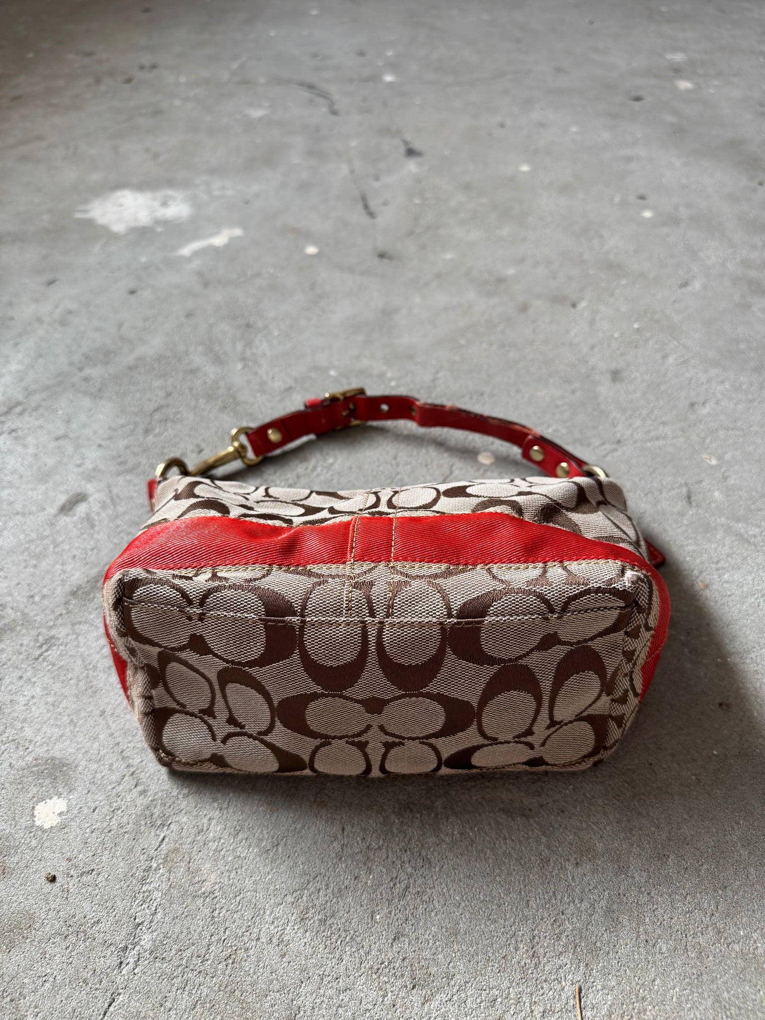 Coach Signature Mini Hobo Red Stripe Shoulder Bag