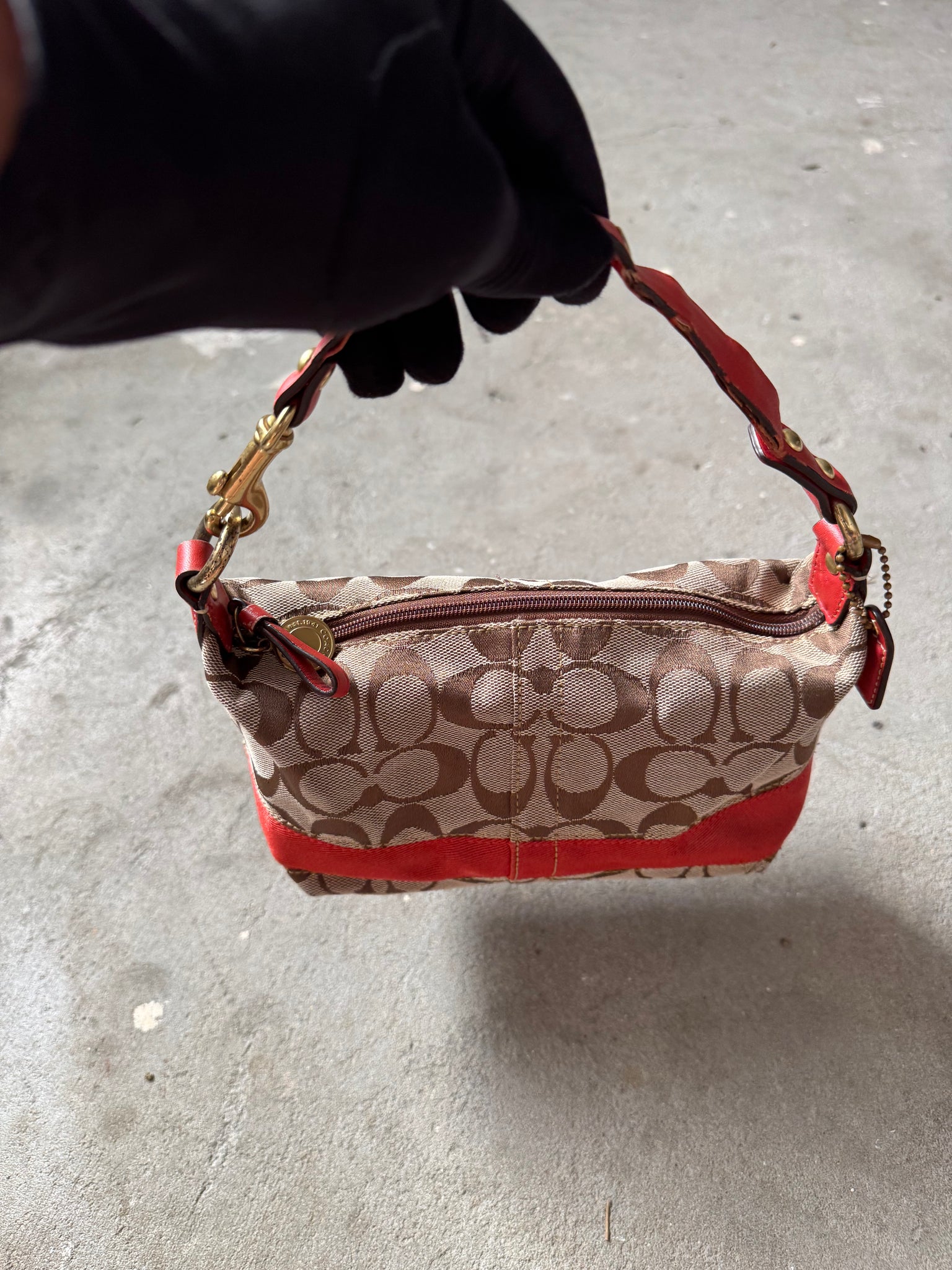 Coach Signature Mini Hobo Red Stripe Shoulder Bag