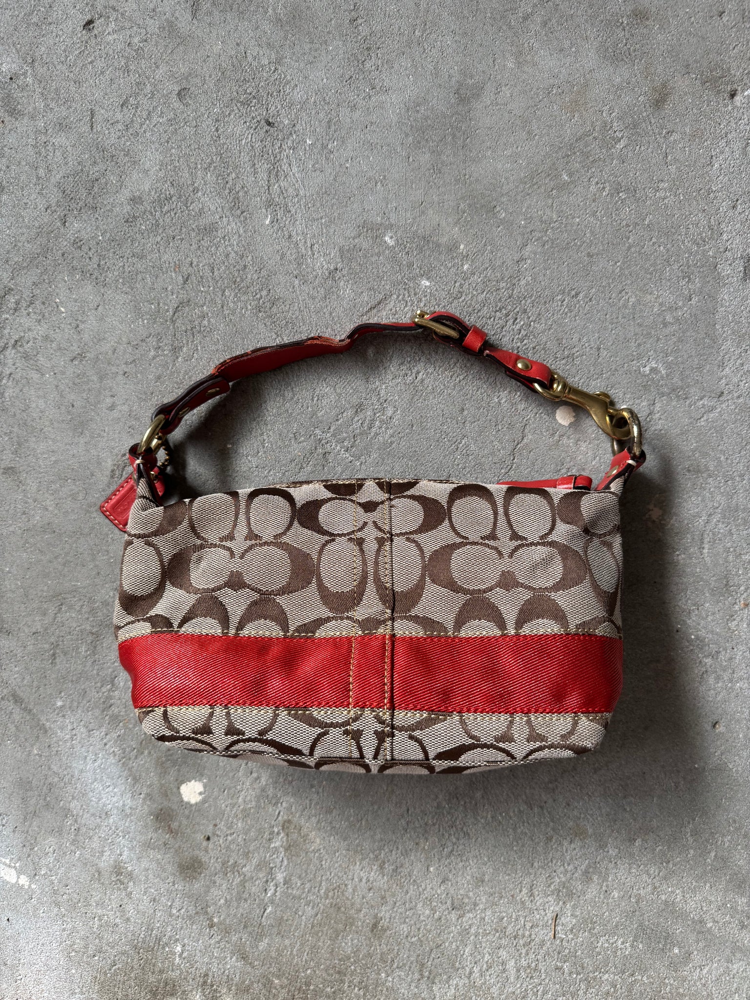Coach Signature Mini Hobo Red Stripe Shoulder Bag