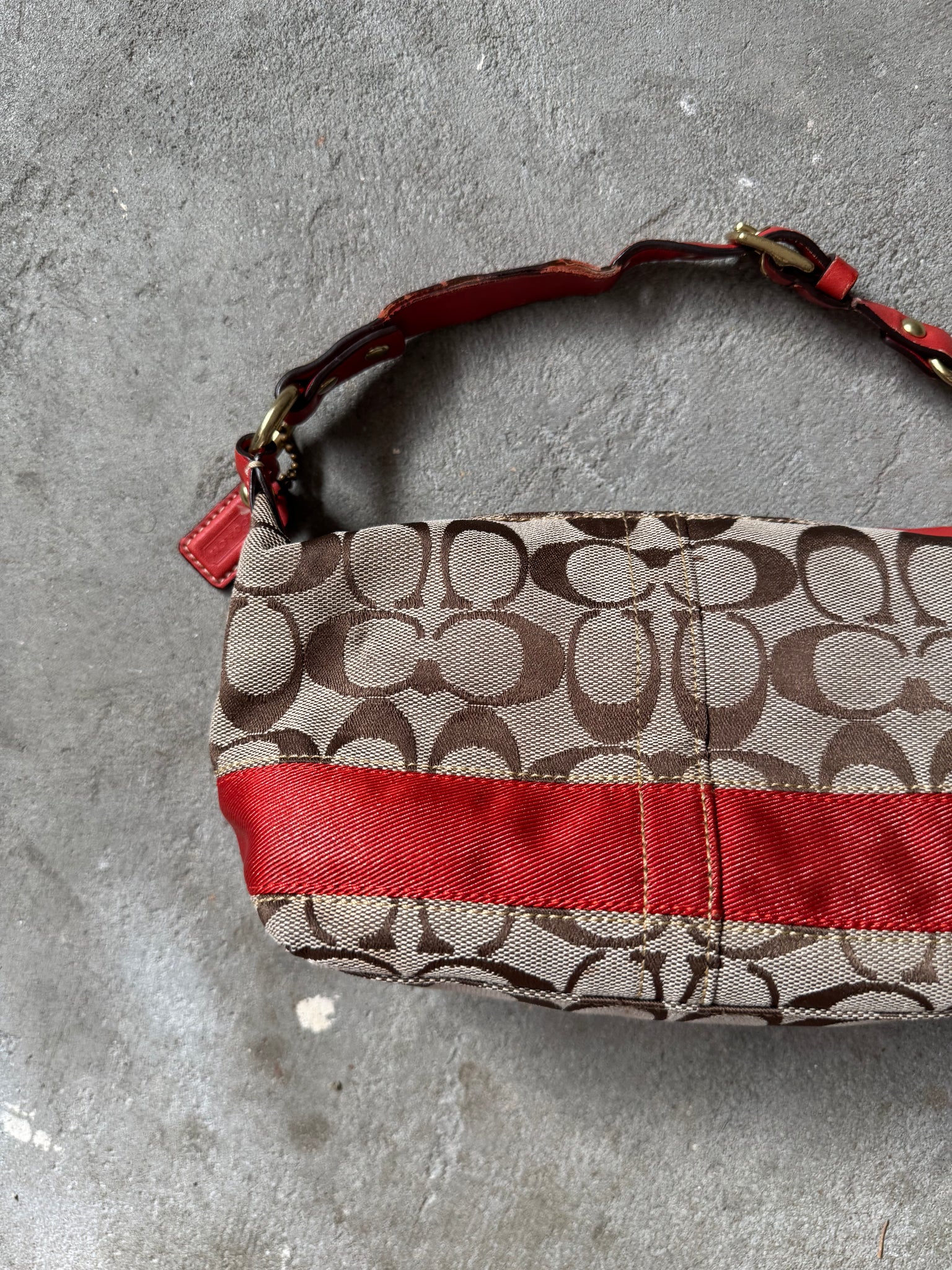 Coach Signature Mini Hobo Red Stripe Shoulder Bag