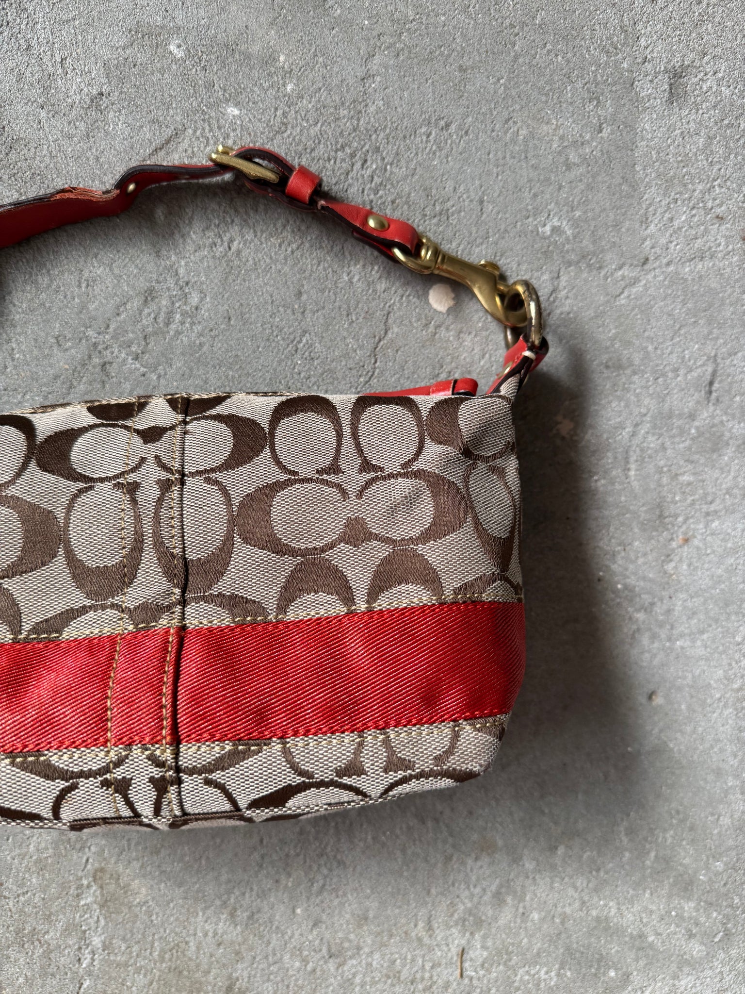 Coach Signature Mini Hobo Red Stripe Shoulder Bag