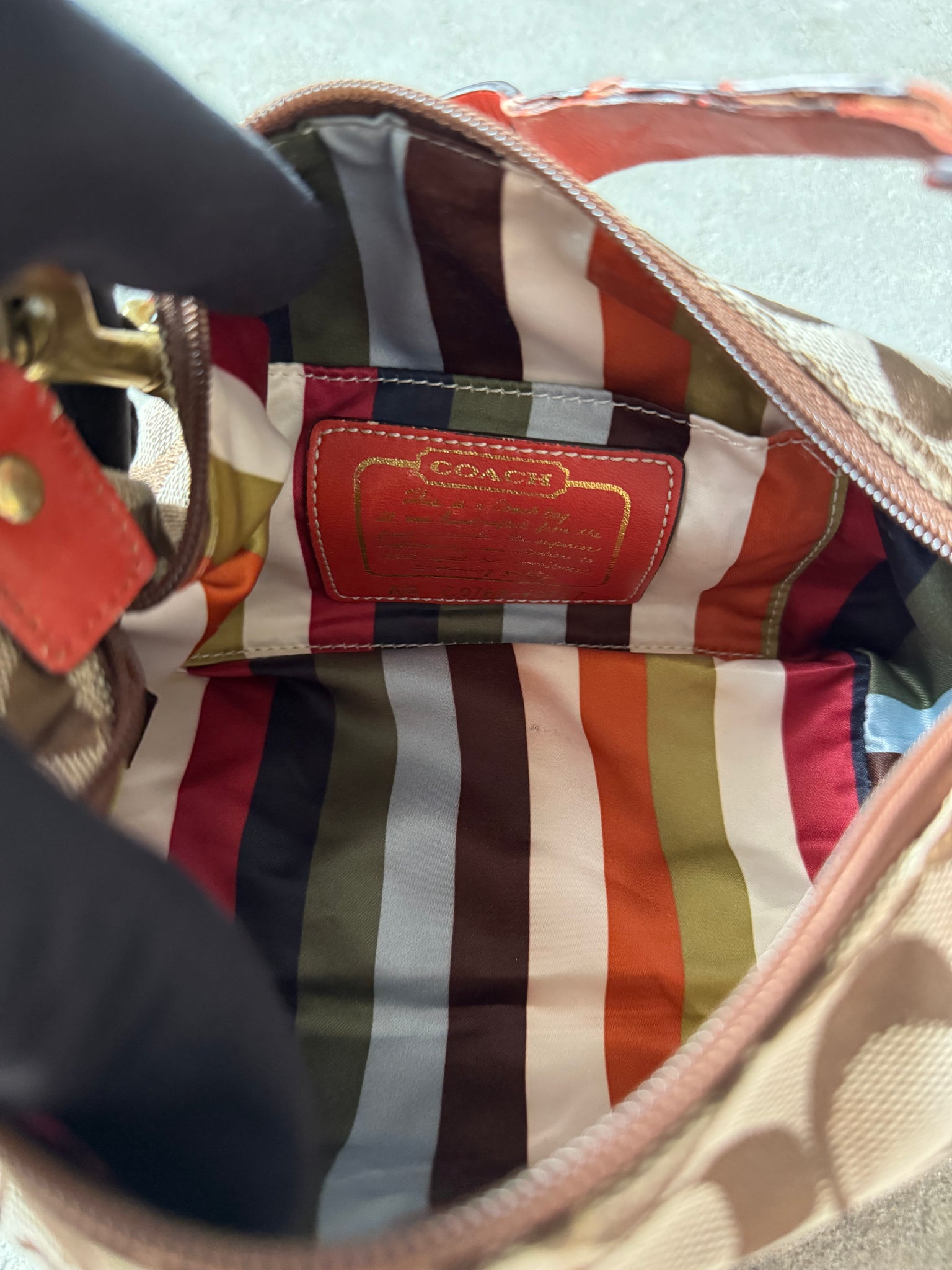 Coach Signature Mini Hobo Red Stripe Shoulder Bag
