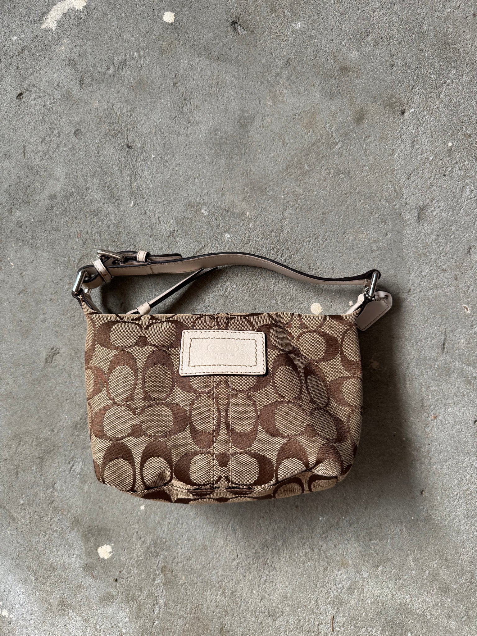 Coach Signature Mini Hobo Shoulder Bag Beige