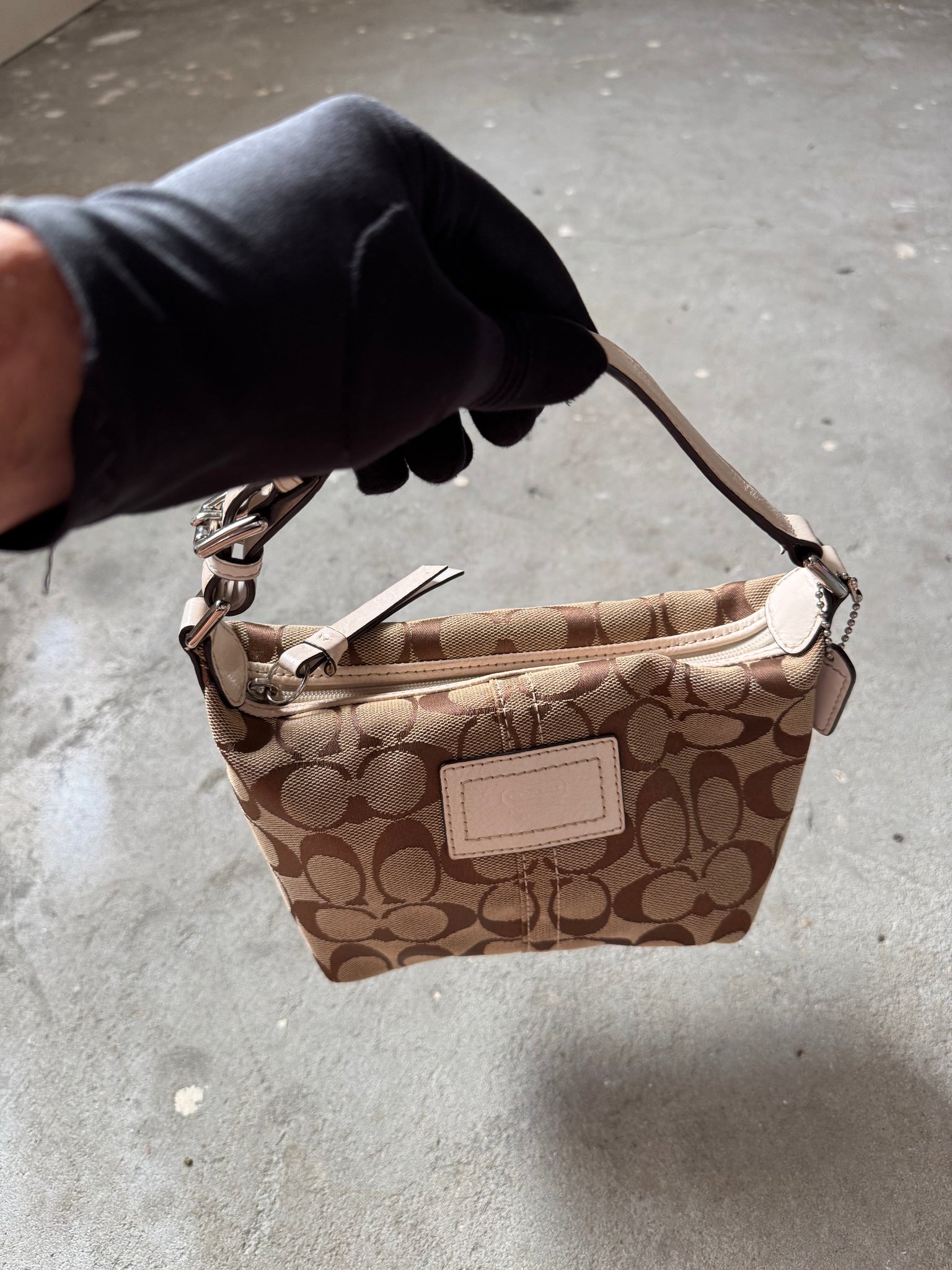 Coach Signature Mini Hobo Shoulder Bag Beige
