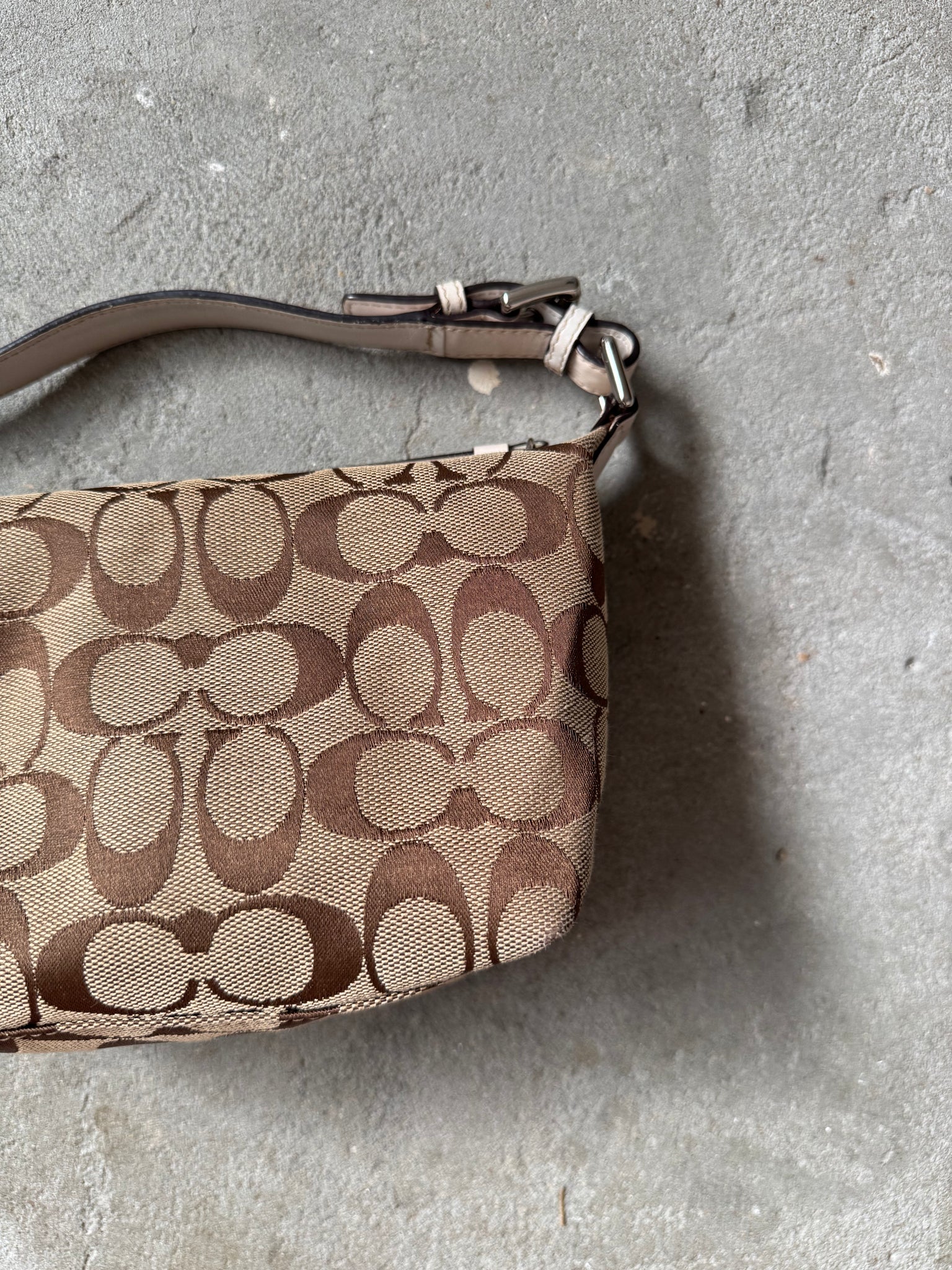 Coach Signature Mini Hobo Shoulder Bag Beige
