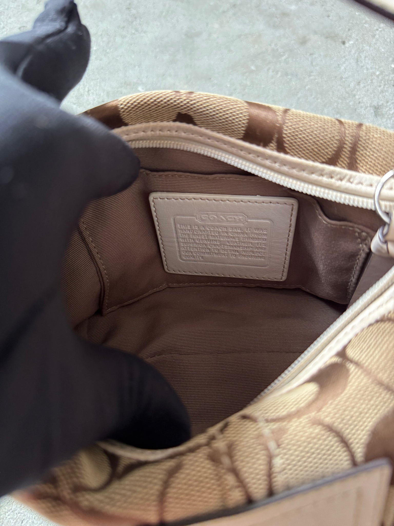 Coach Signature Mini Hobo Shoulder Bag Beige