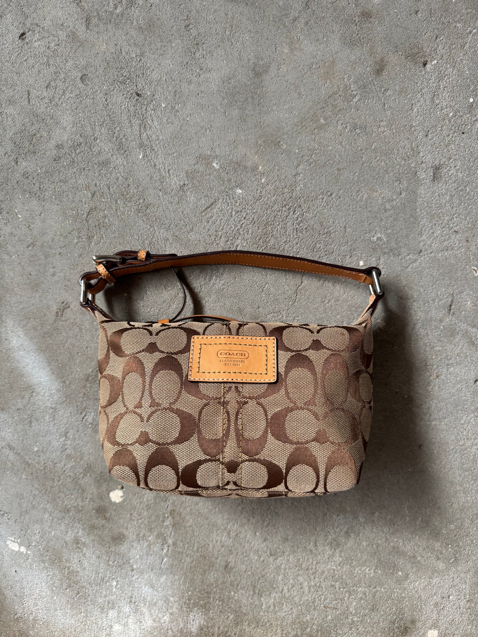 Coach Signature Mini Hobo Shoulder Bag Beige