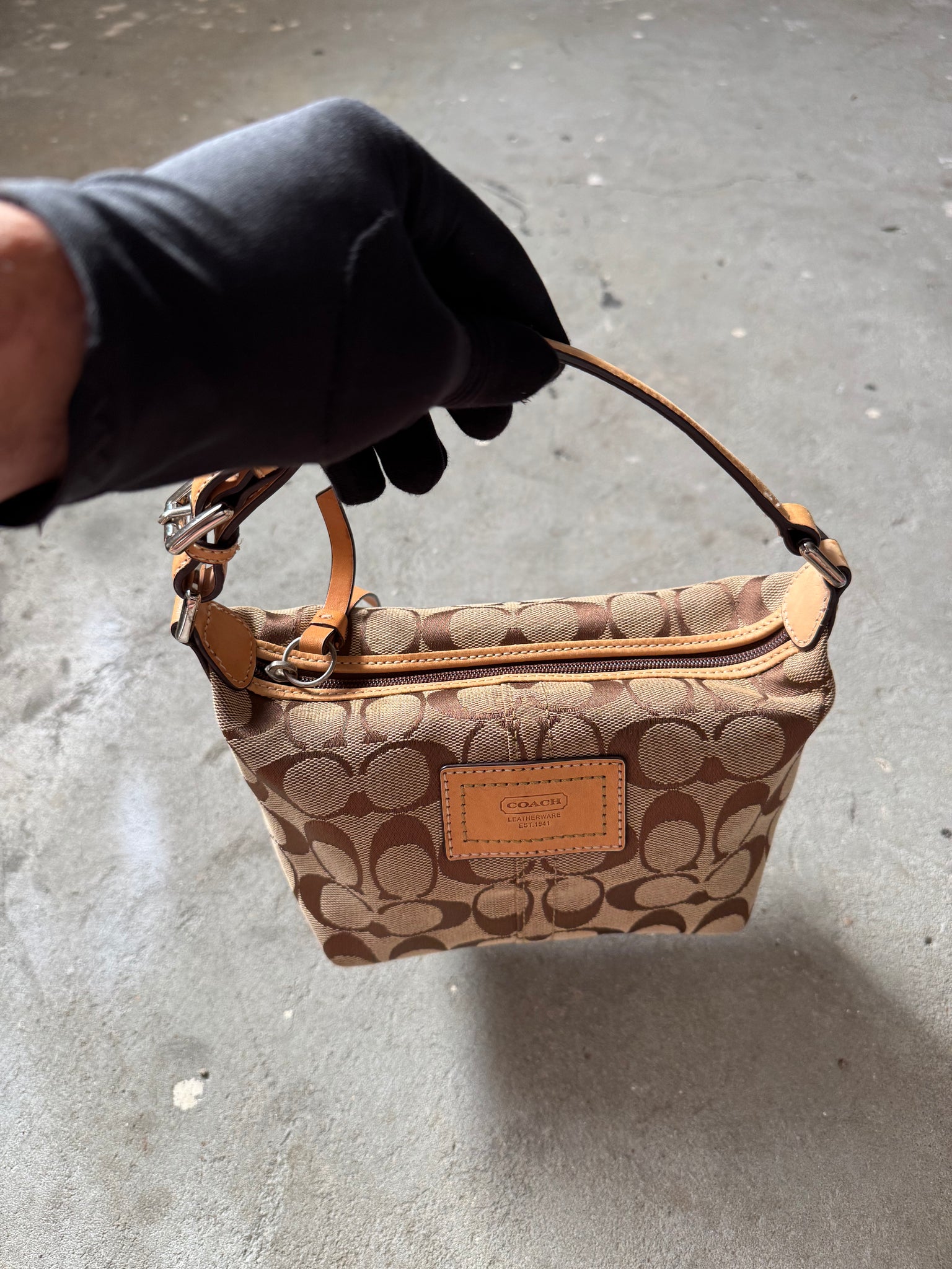 Coach Signature Mini Hobo Shoulder Bag Beige