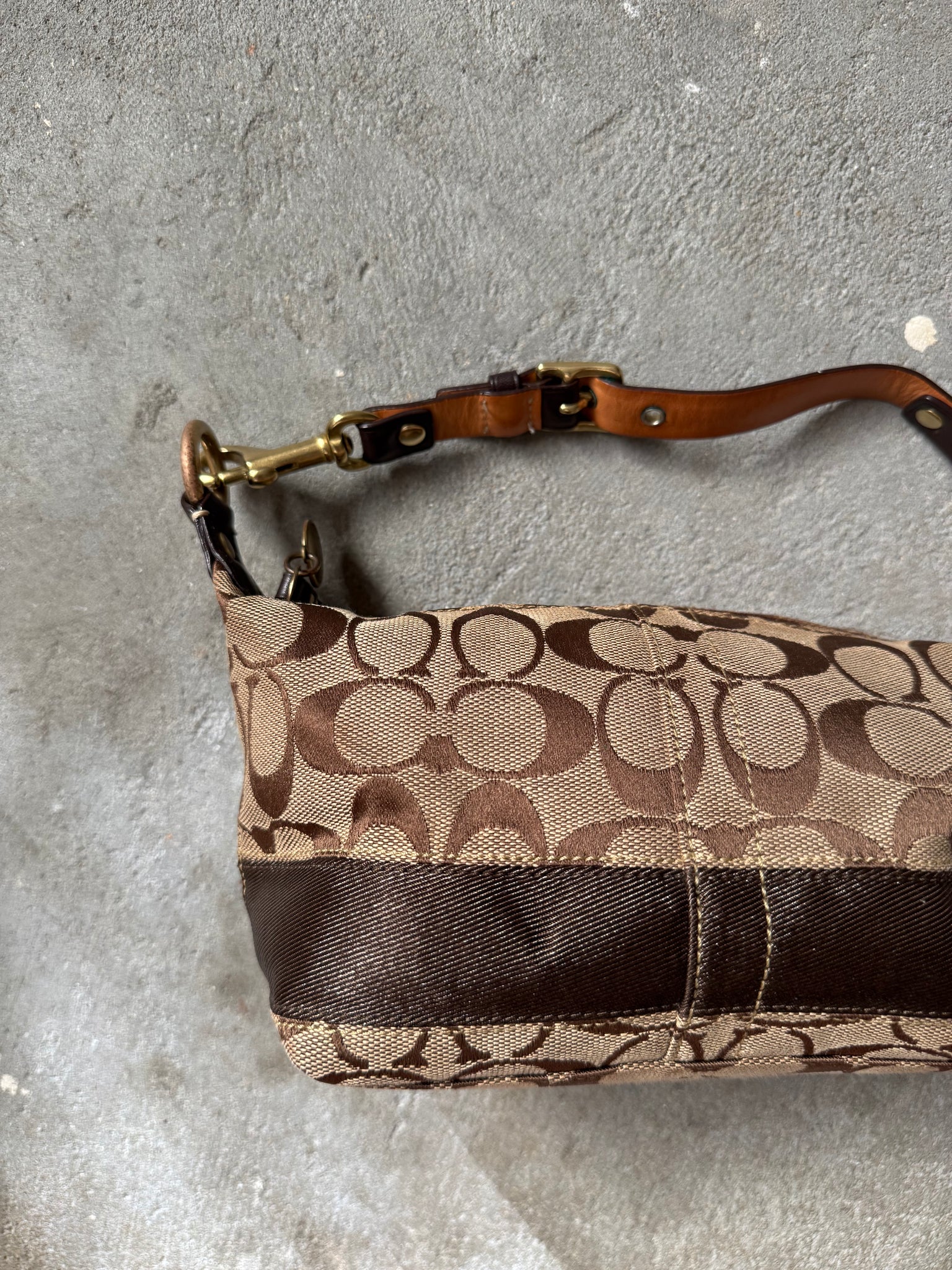 Coach Signature Stripe Mini Hobo ShoulderBag Beige/Brown