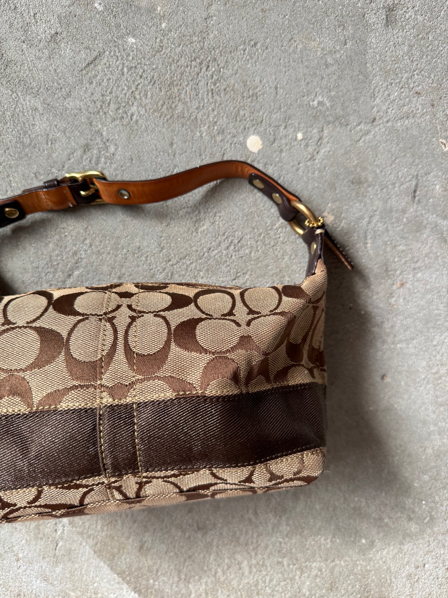 Coach Signature Stripe Mini Hobo ShoulderBag Beige/Brown
