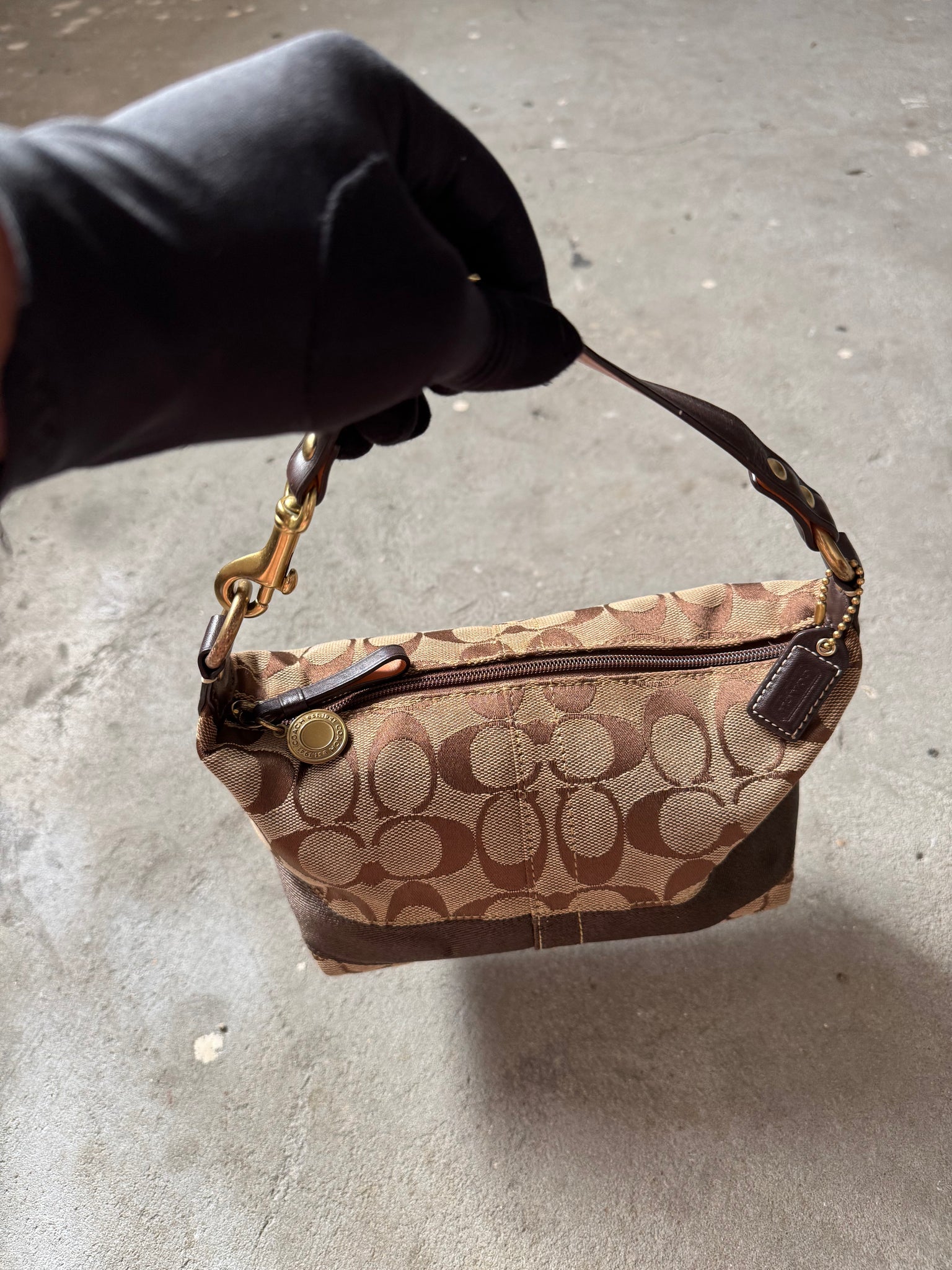 Coach Signature Stripe Mini Hobo ShoulderBag Beige/Brown