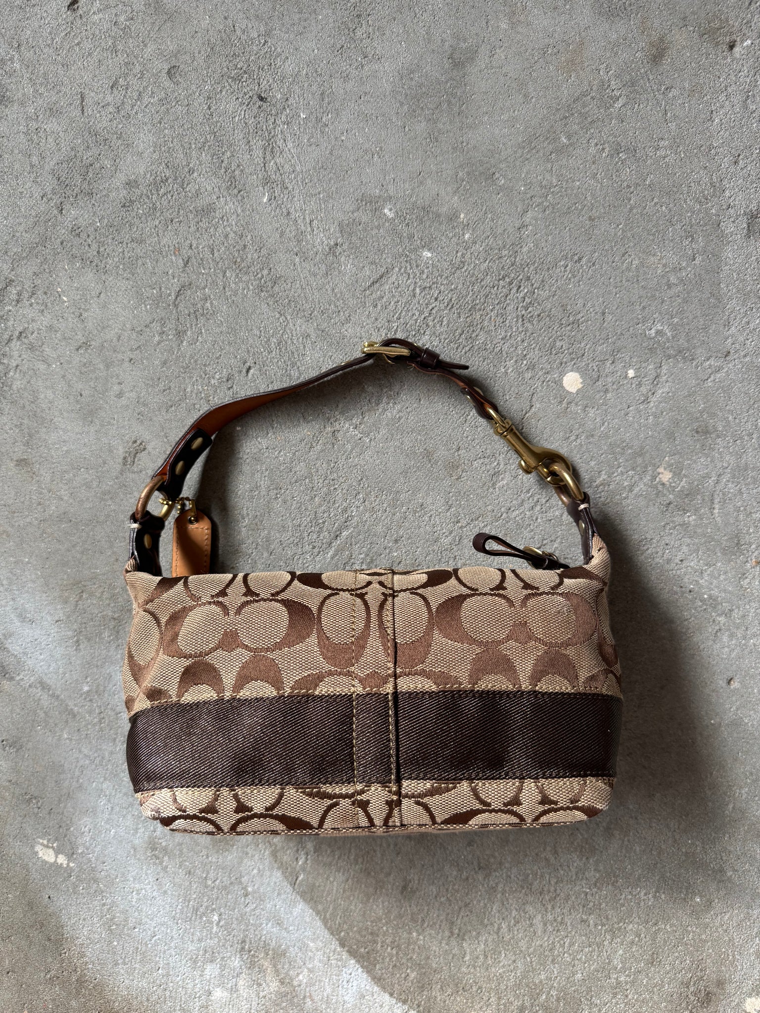 Coach Signature Stripe Mini Hobo ShoulderBag Beige/Brown