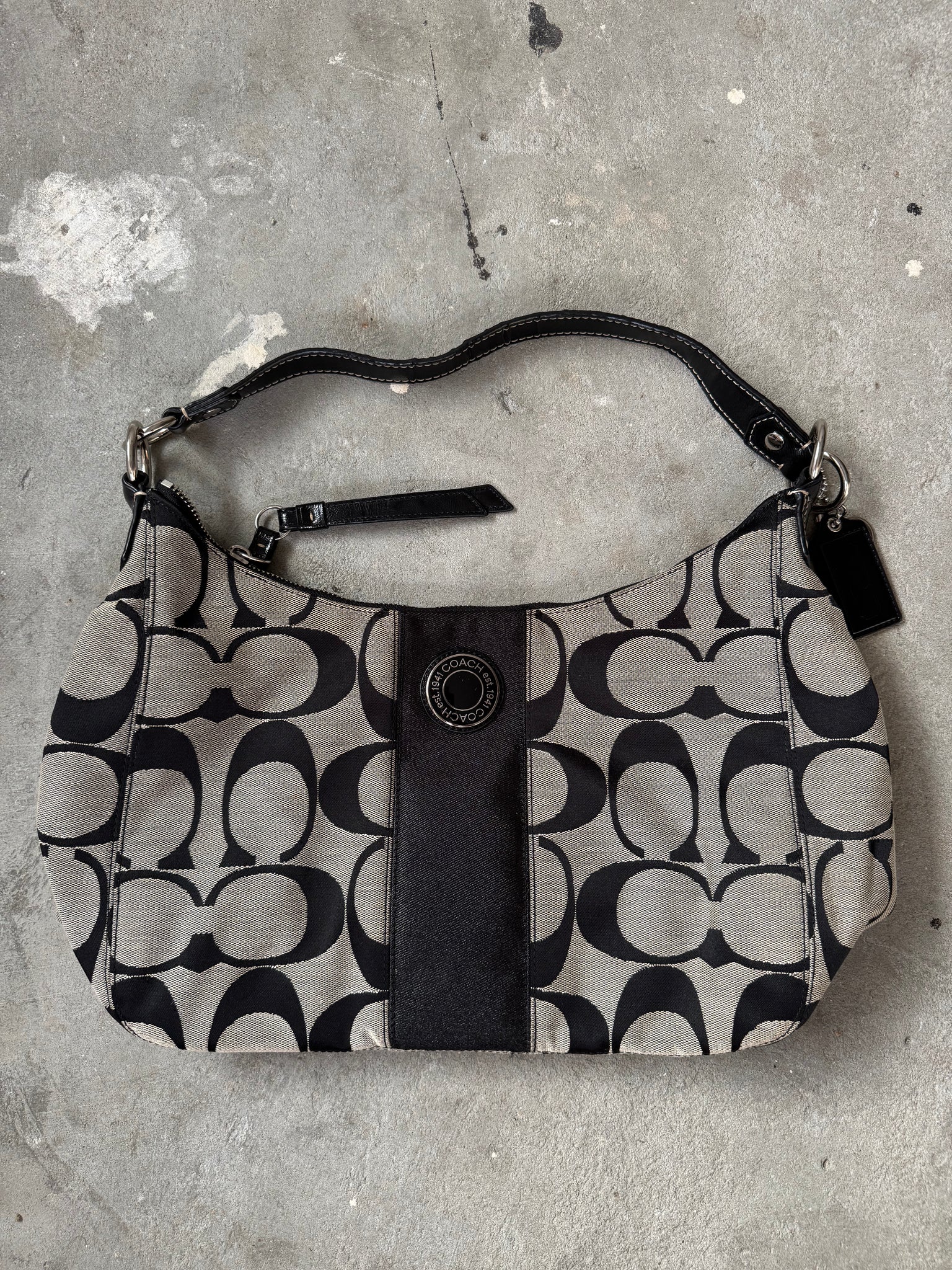Coach 2Way Signature Strip Large Shoulder Bag Grey/Black