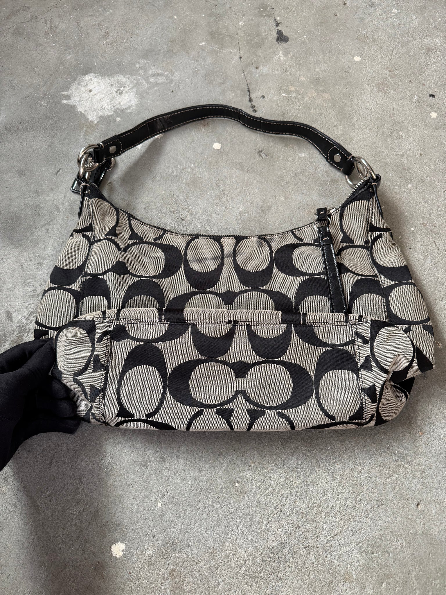 Coach 2Way Signature Strip Large Shoulder Bag Grey/Black
