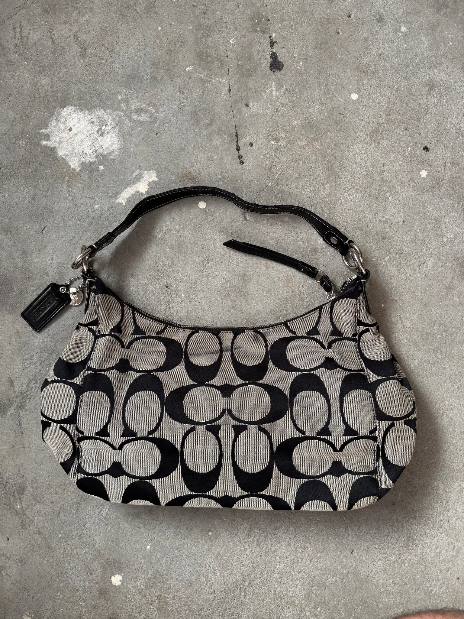 Coach 2Way Signature Strip Large Shoulder Bag Grey/Black