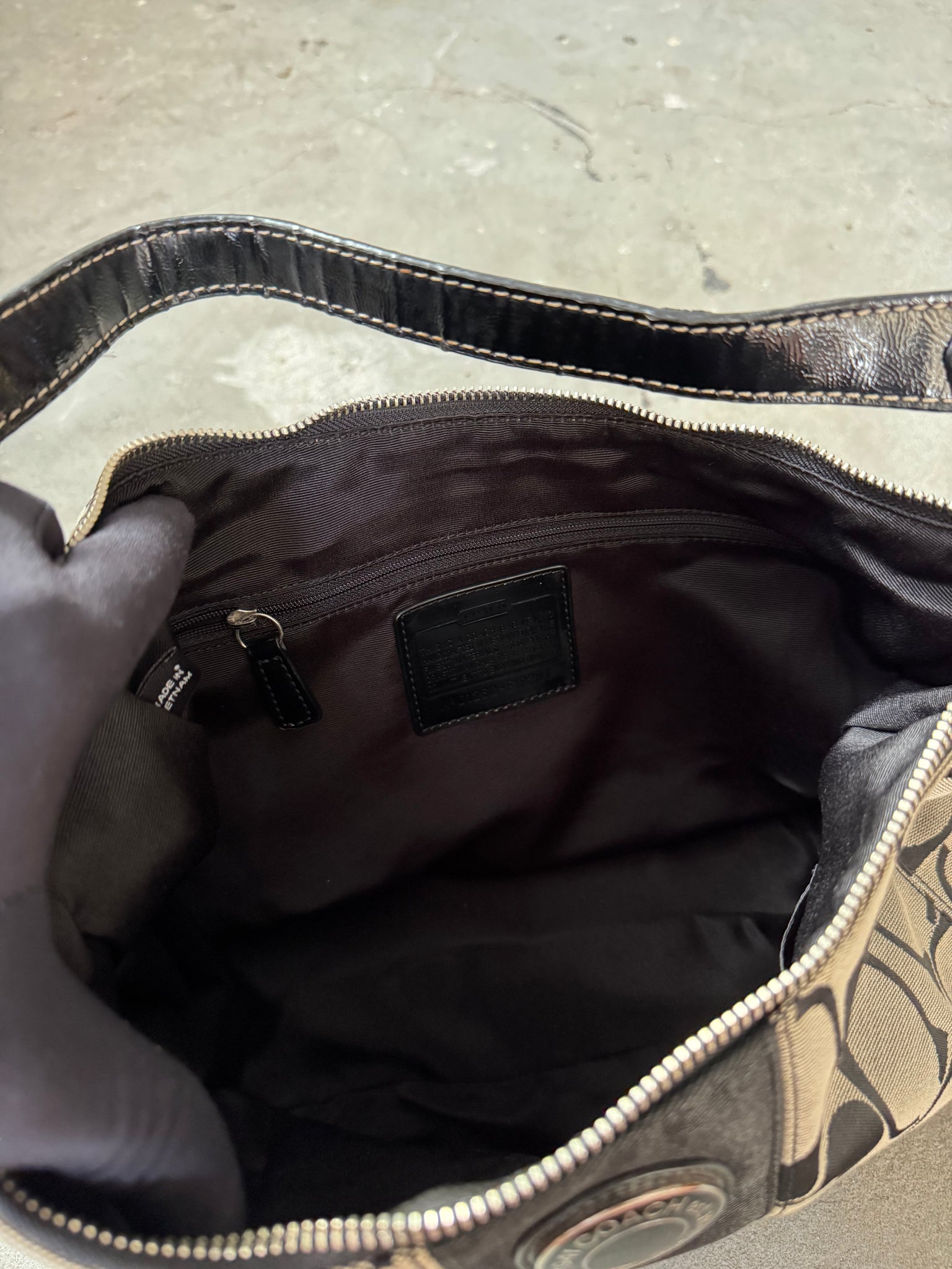 Coach 2Way Signature Strip Large Shoulder Bag Grey/Black