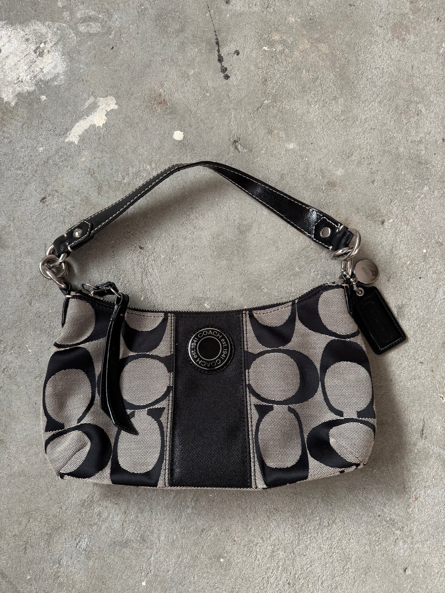 Coach 2Way Signature Strip Shoulder Bag Grey/Black