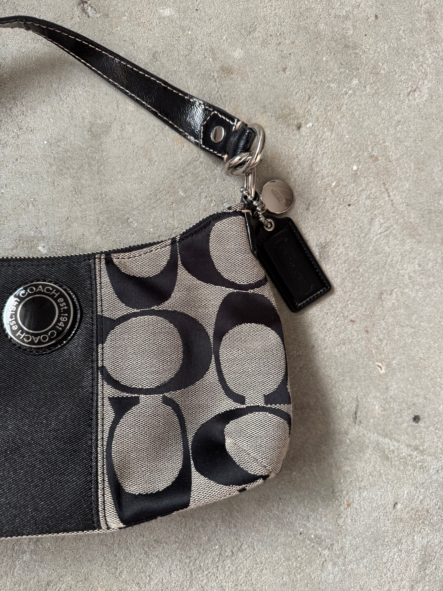 Coach 2Way Signature Strip Shoulder Bag Grey/Black