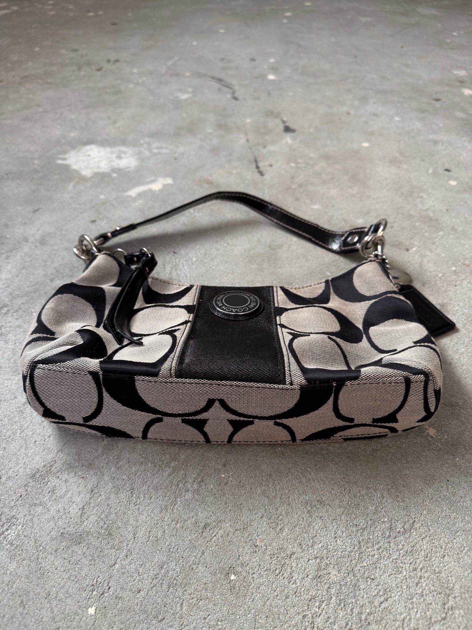 Coach 2Way Signature Strip Shoulder Bag Grey/Black