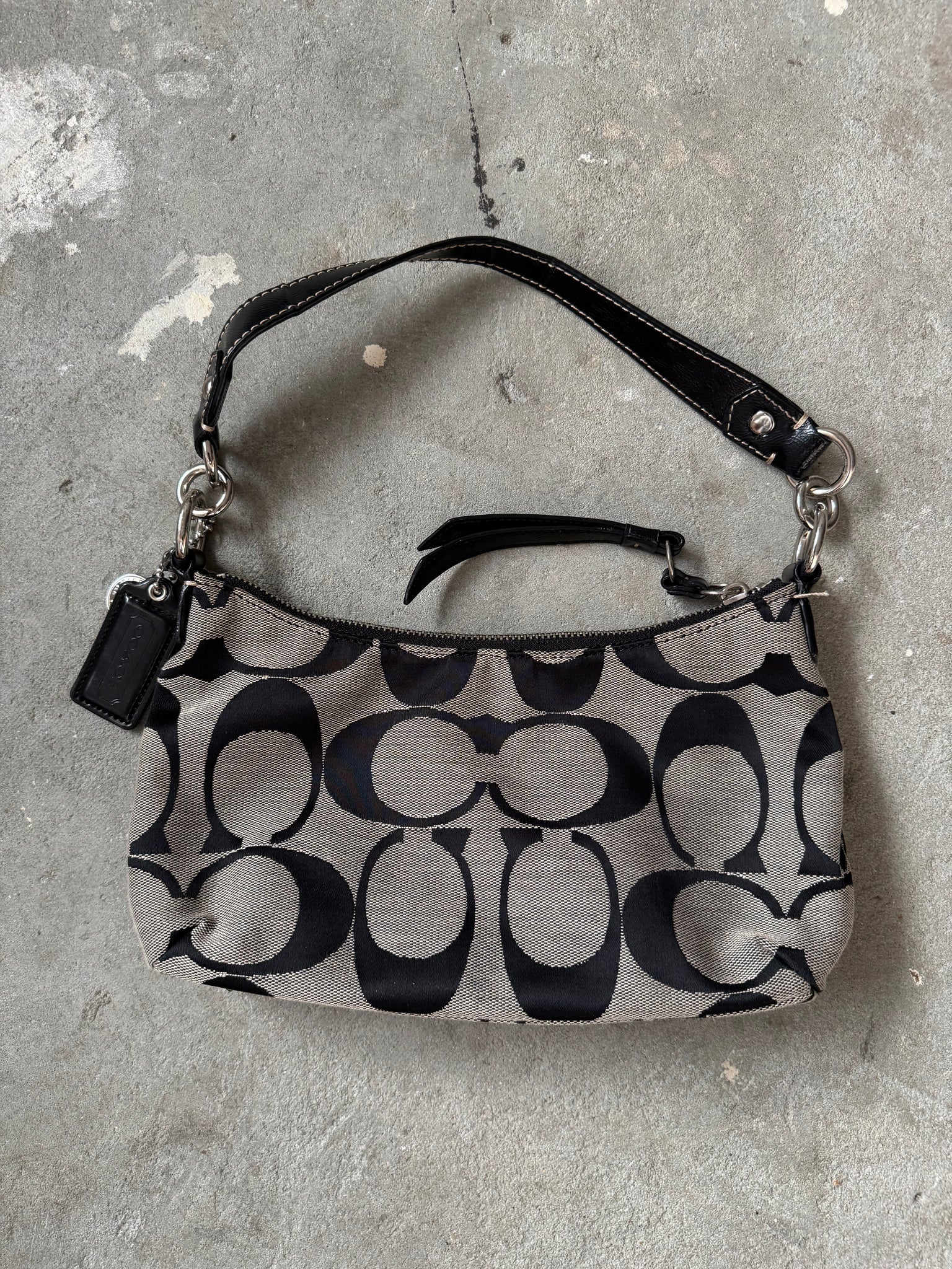 Coach 2Way Signature Strip Shoulder Bag Grey/Black
