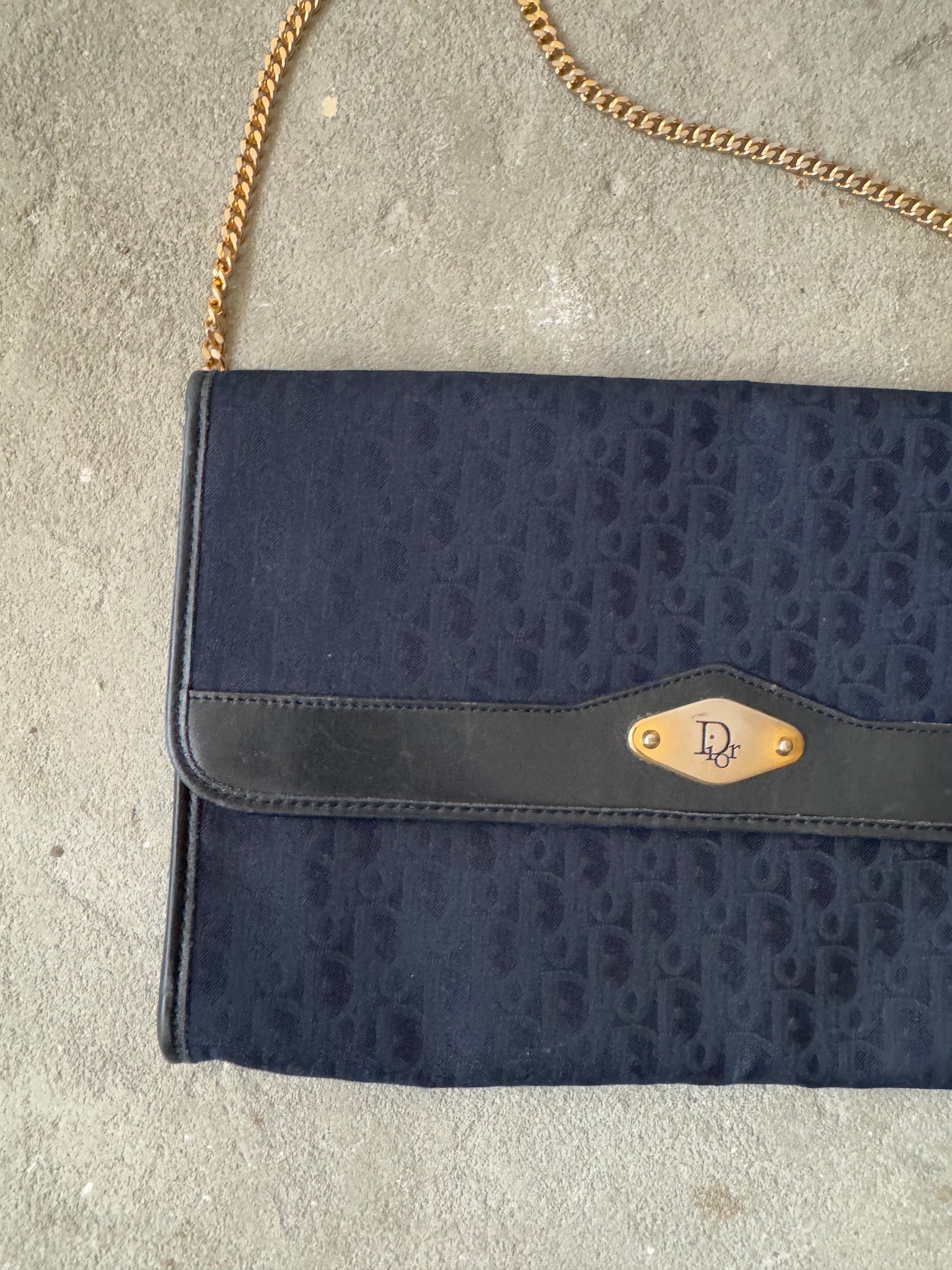 Dior Trotter Canvas Chain Shoulder Bag Navy