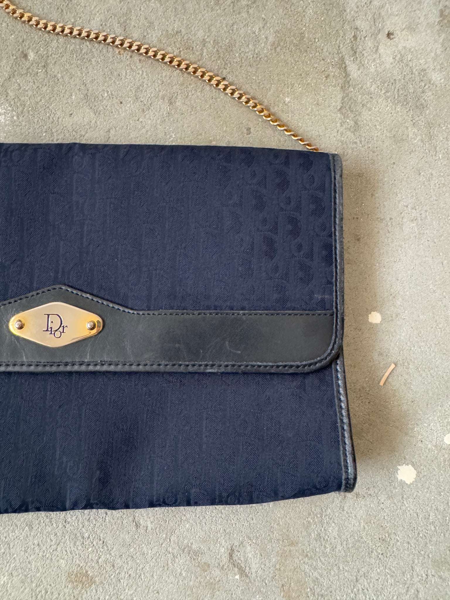 Dior Trotter Canvas Chain Shoulder Bag Navy