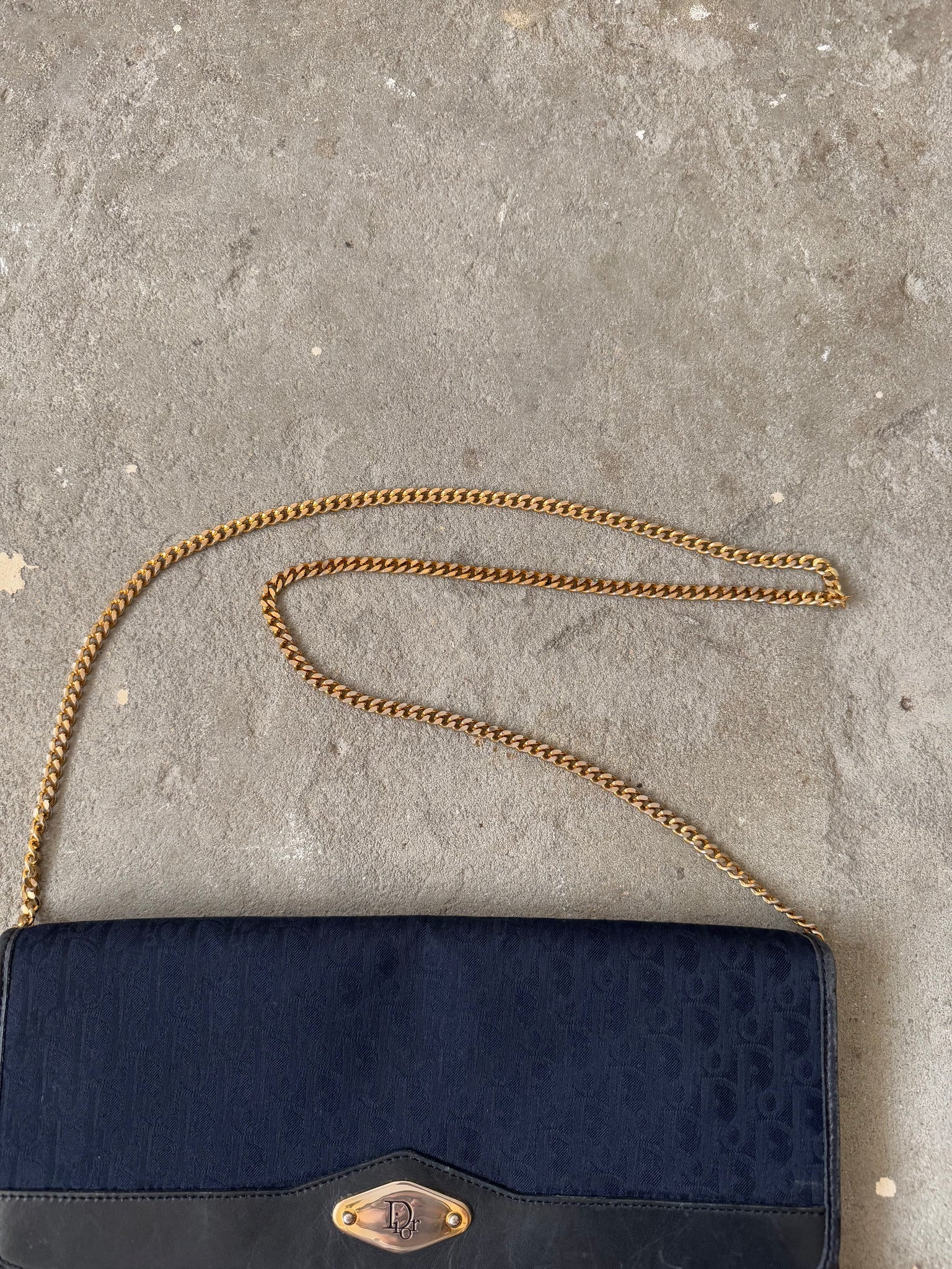 Dior Trotter Canvas Chain Shoulder Bag Navy