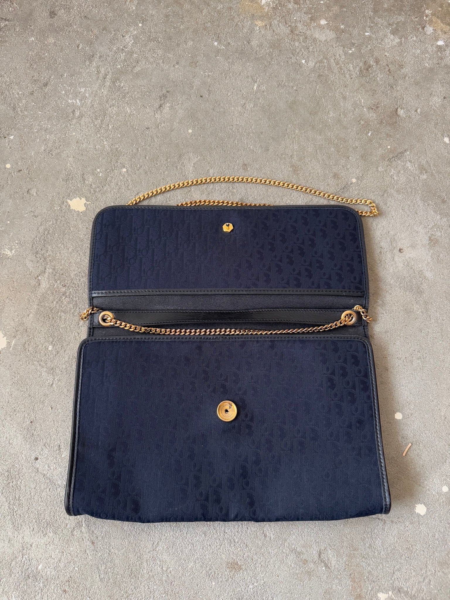 Dior Trotter Canvas Chain Shoulder Bag Navy