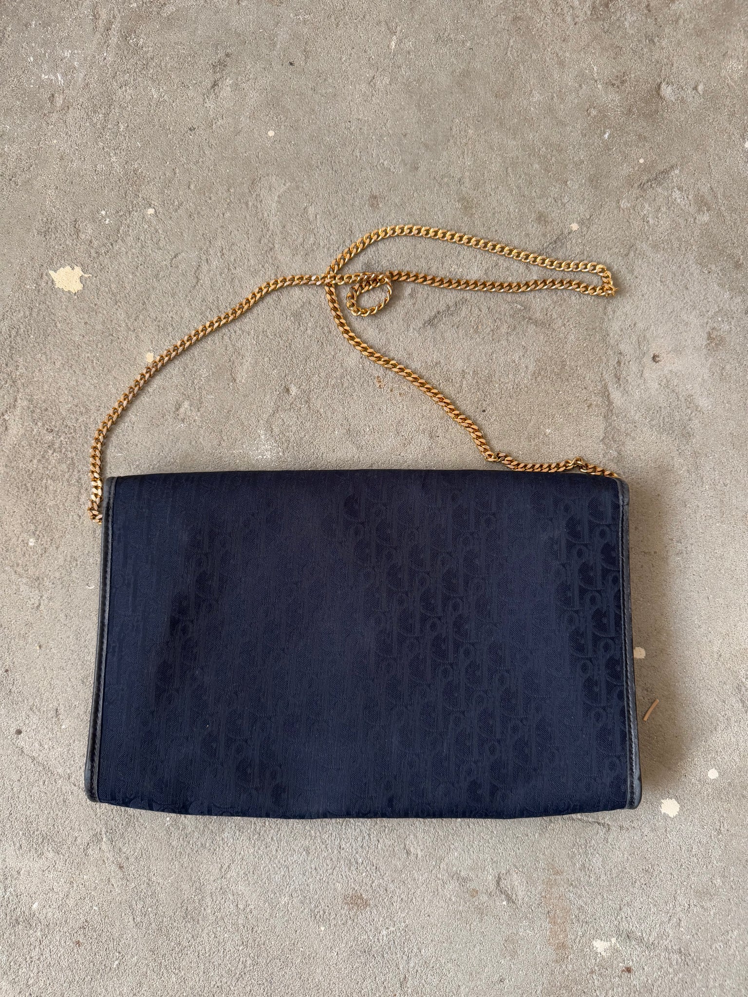 Dior Trotter Canvas Chain Shoulder Bag Navy