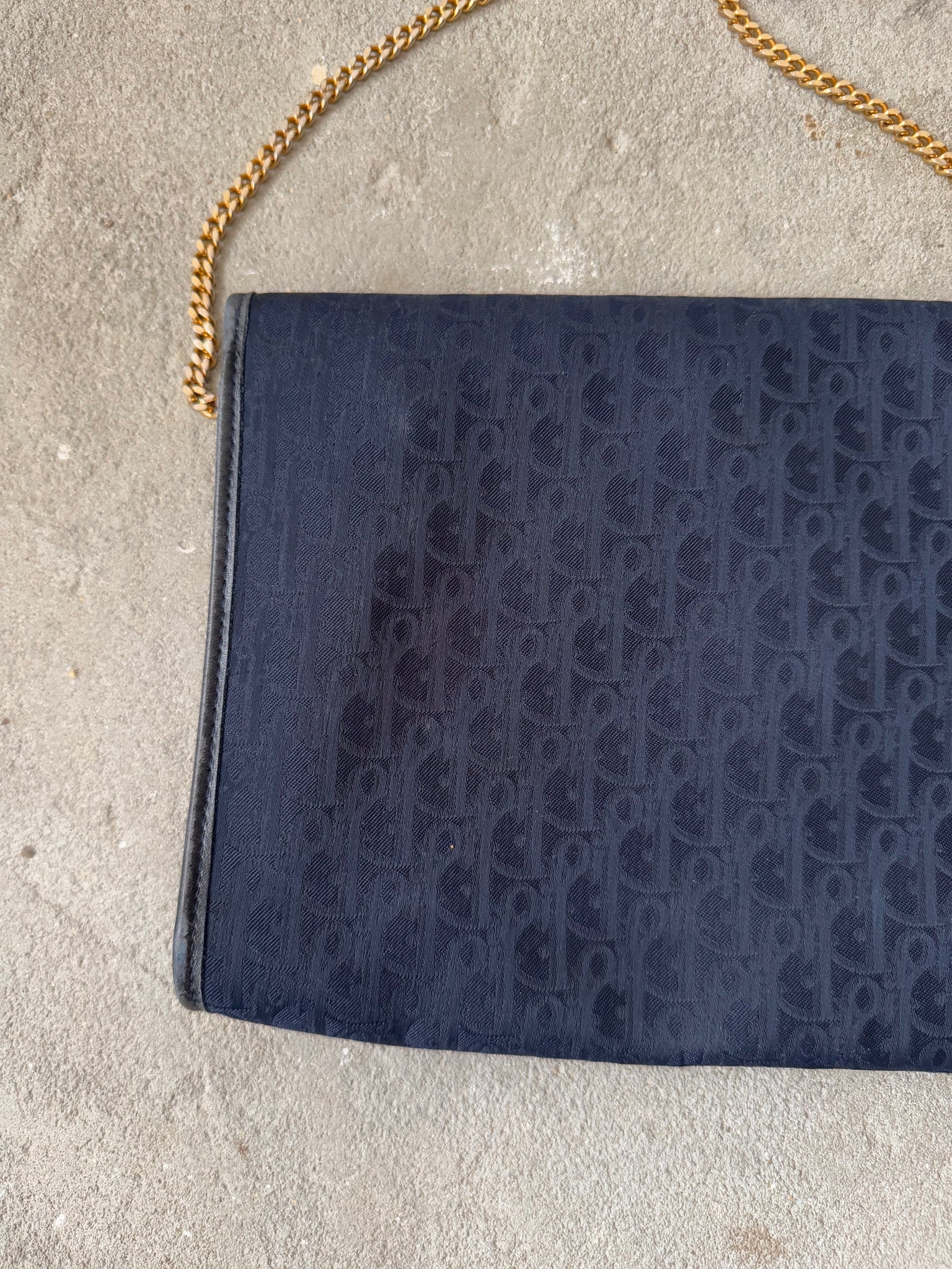 Dior Trotter Canvas Chain Shoulder Bag Navy