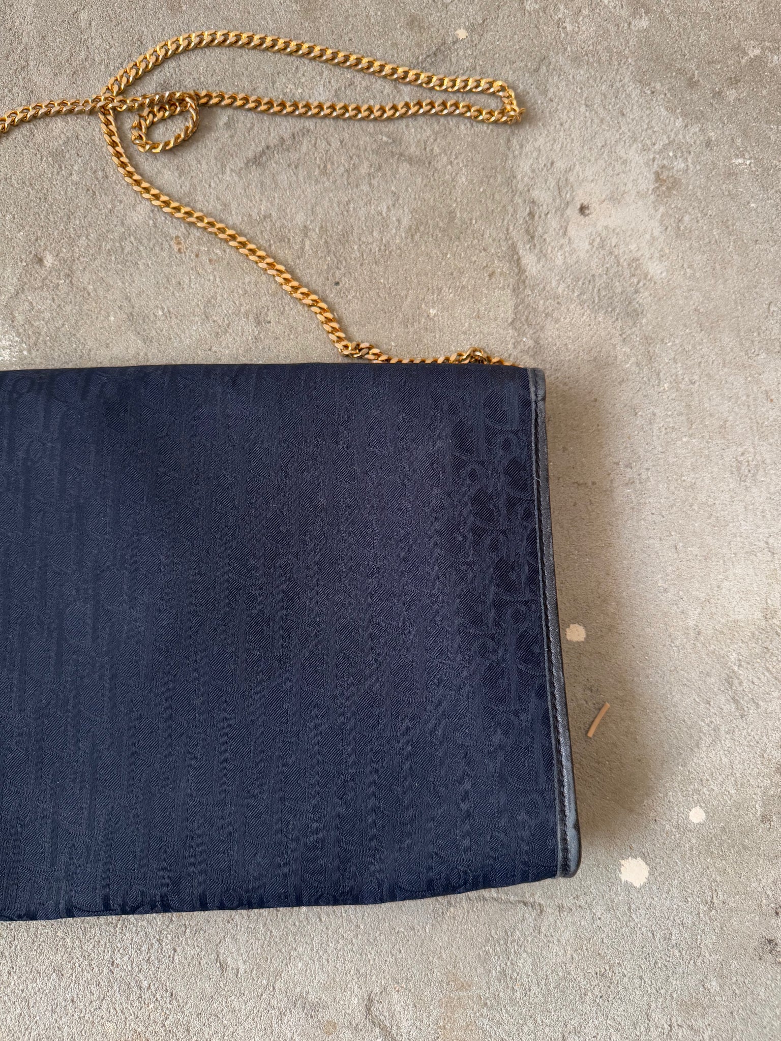Dior Trotter Canvas Chain Shoulder Bag Navy