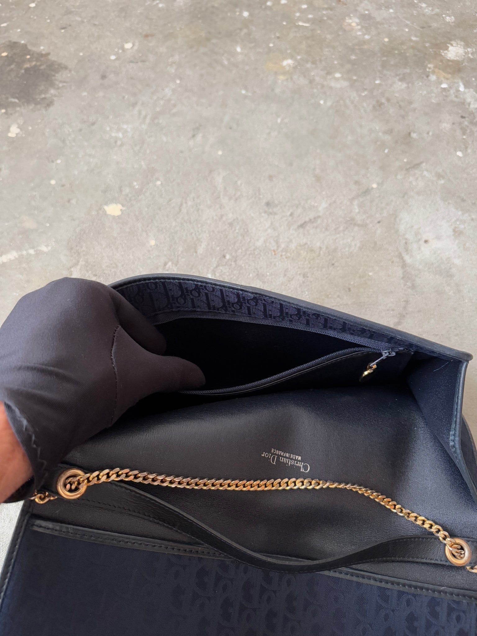 Dior Trotter Canvas Chain Shoulder Bag Navy